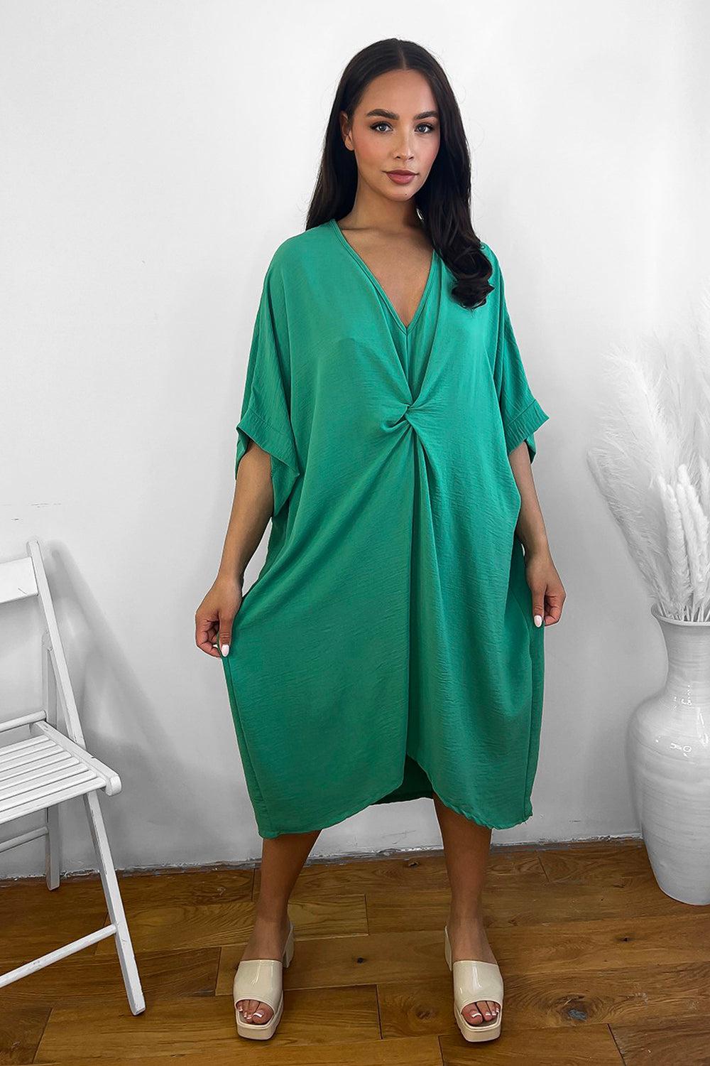 Pinched Front Batwing Midi Dress-SinglePrice