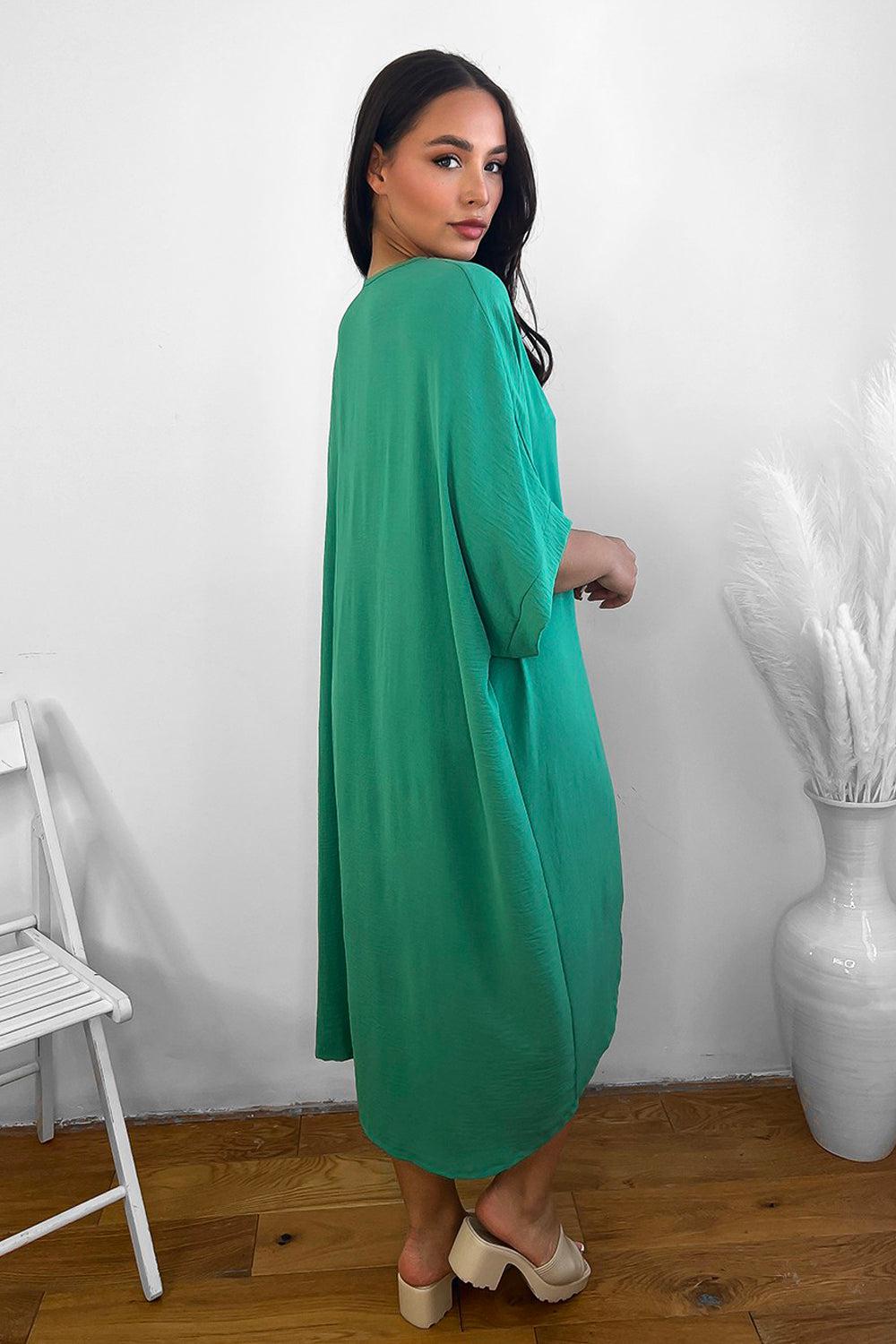 Pinched Front Batwing Midi Dress-SinglePrice