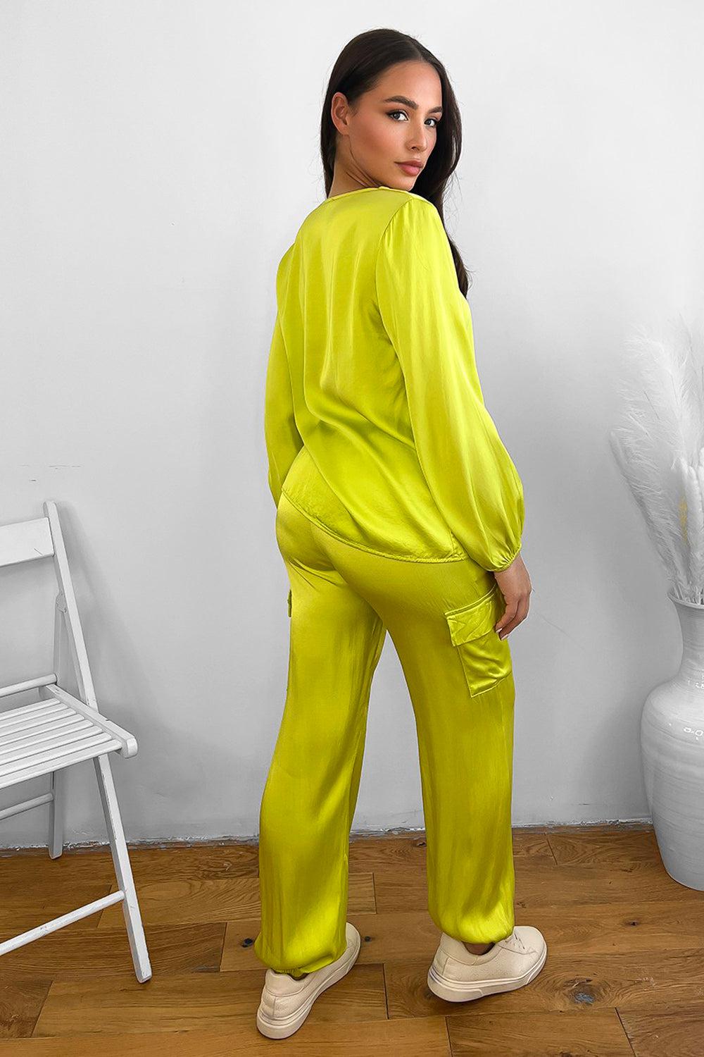 V-Neck Relaxed Fit Satin Lounge Set-SinglePrice