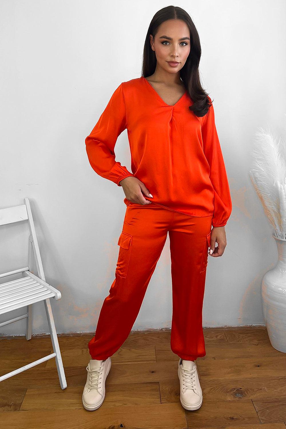 V-Neck Relaxed Fit Satin Lounge Set-SinglePrice