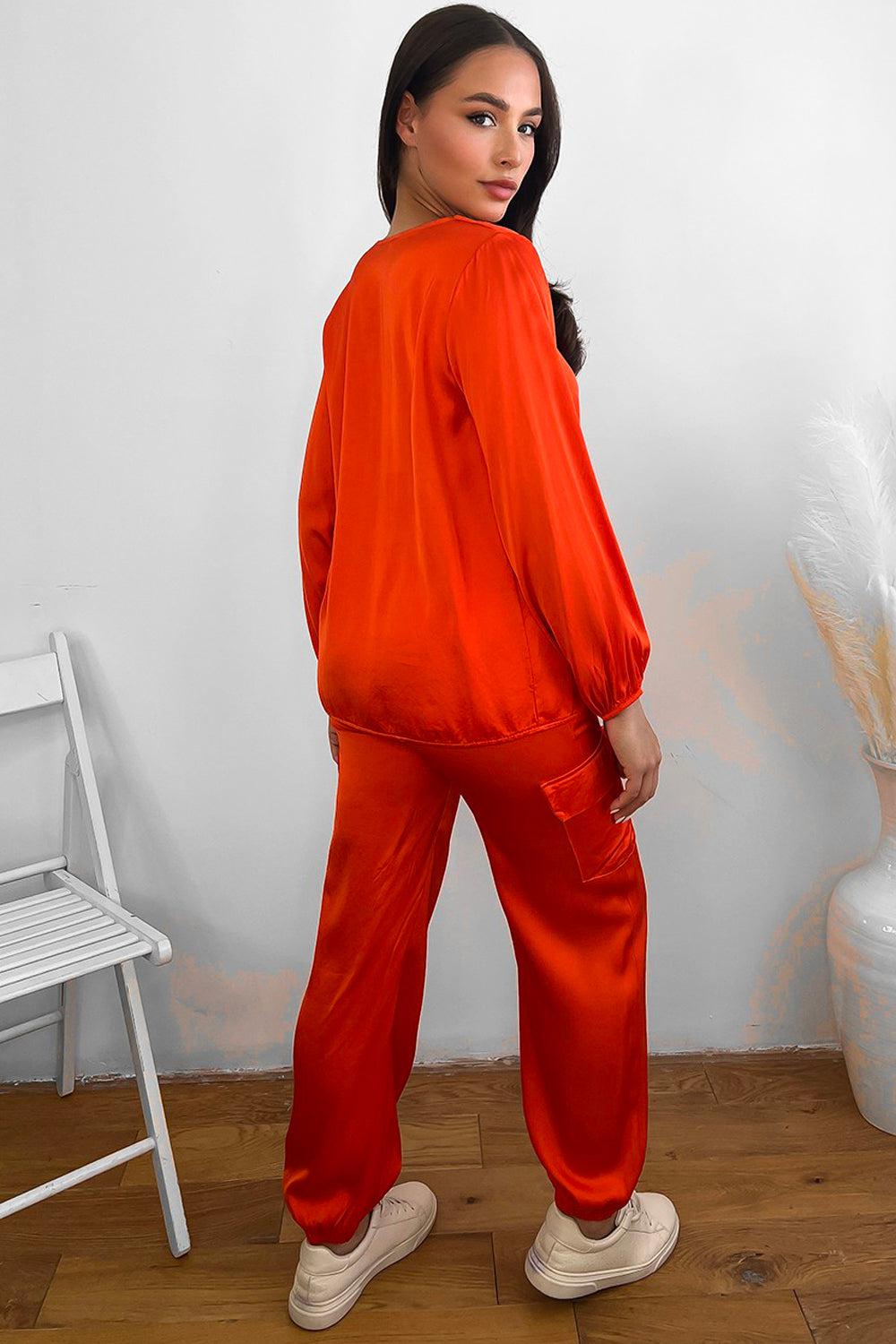 V-Neck Relaxed Fit Satin Lounge Set-SinglePrice