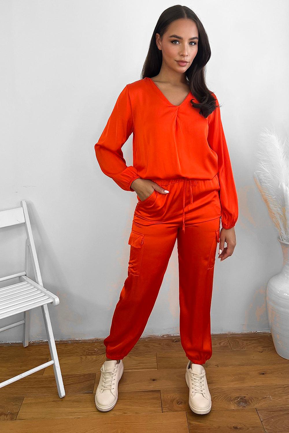 V-Neck Relaxed Fit Satin Lounge Set-SinglePrice