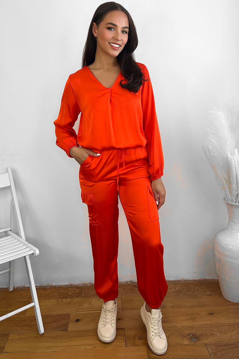 V-Neck Relaxed Fit Satin Lounge Set-SinglePrice