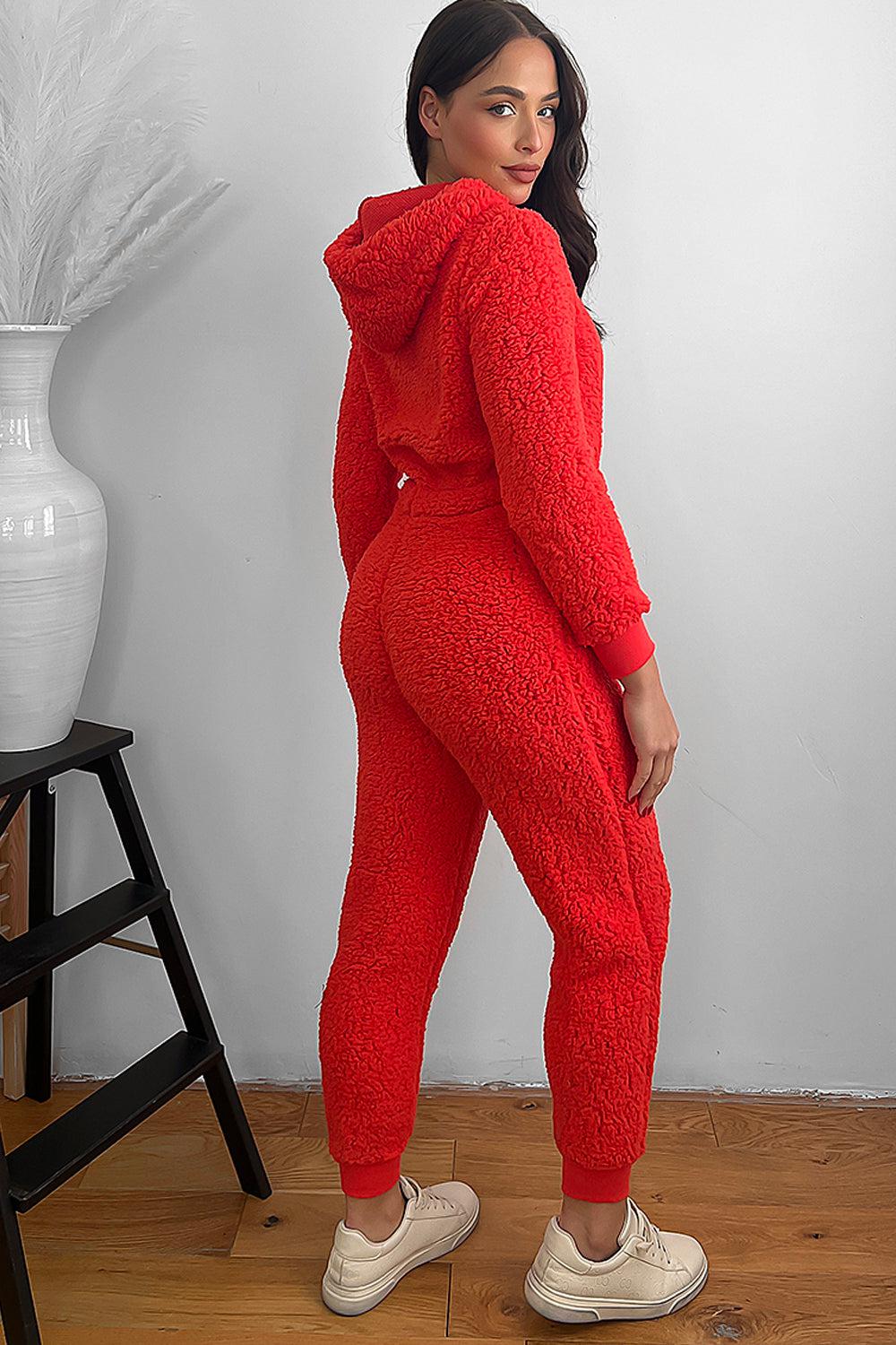 Red Teddy Bear Hooded Lounge Onesie-SinglePrice