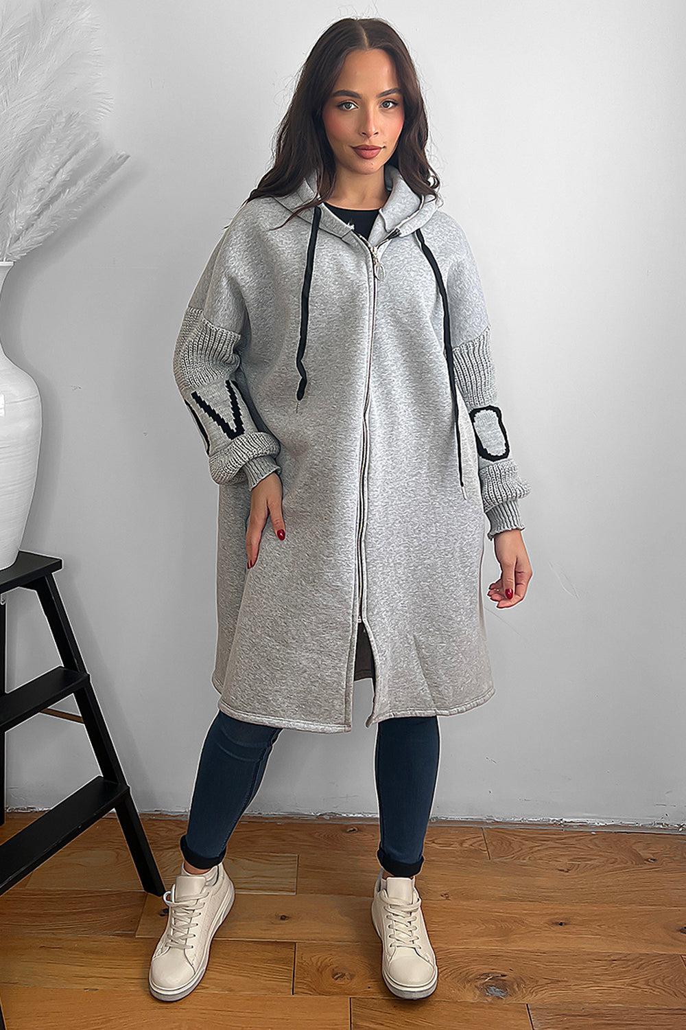 Knitted Love Sleeves Oversized Hoodie Dress-SinglePrice