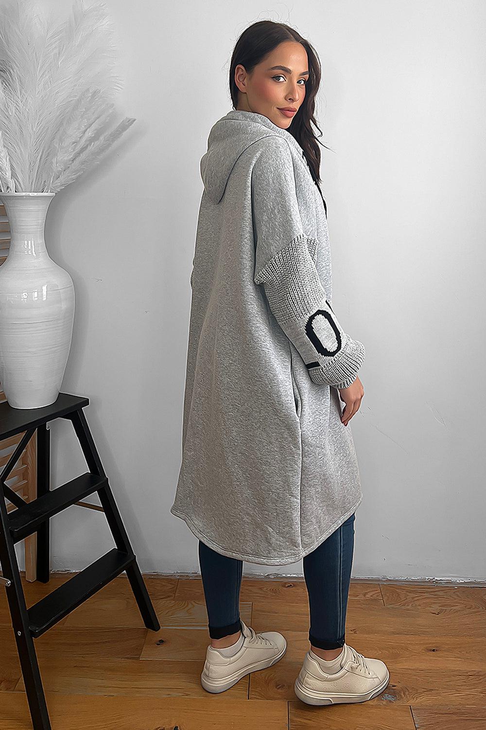Knitted Love Sleeves Oversized Hoodie Dress-SinglePrice