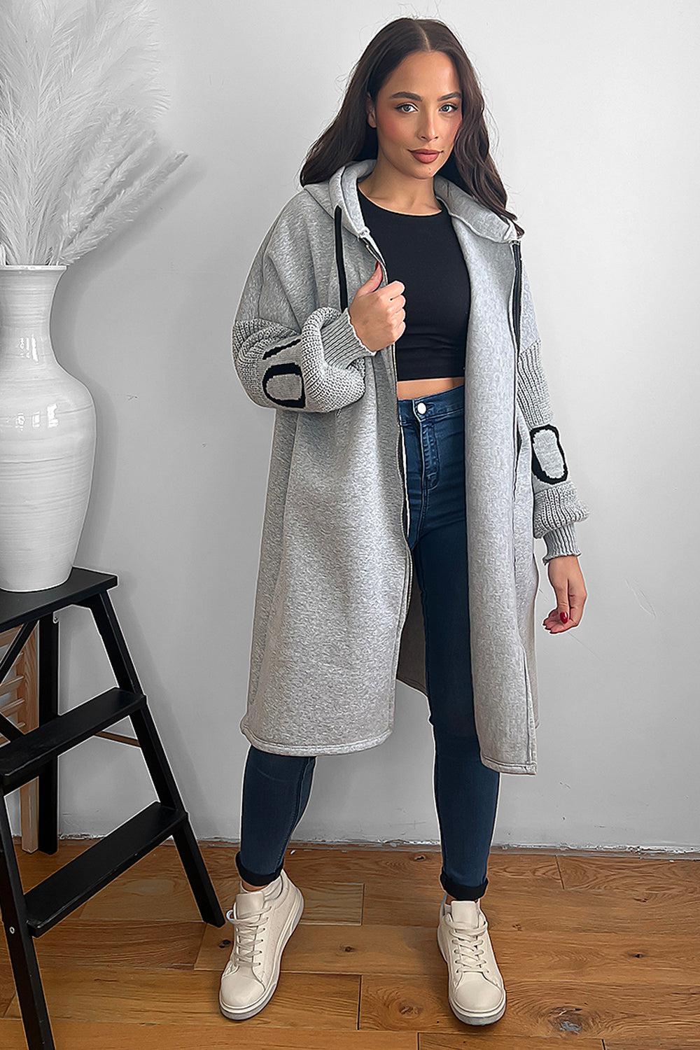 Knitted Love Sleeves Oversized Hoodie Dress-SinglePrice