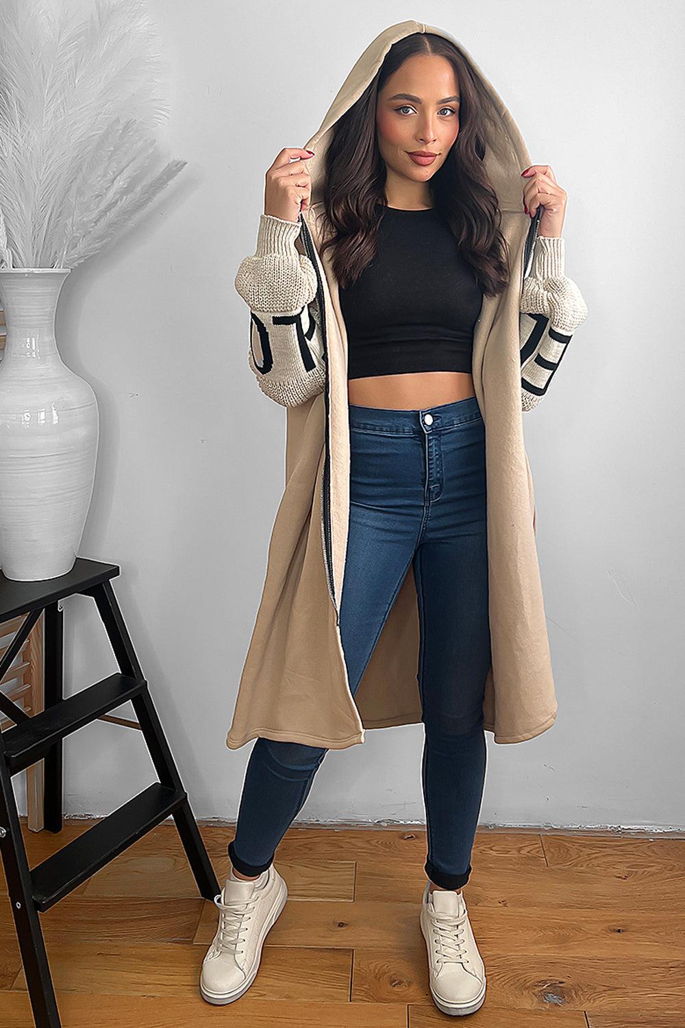 Knitted Love Sleeves Oversized Hoodie Dress-SinglePrice