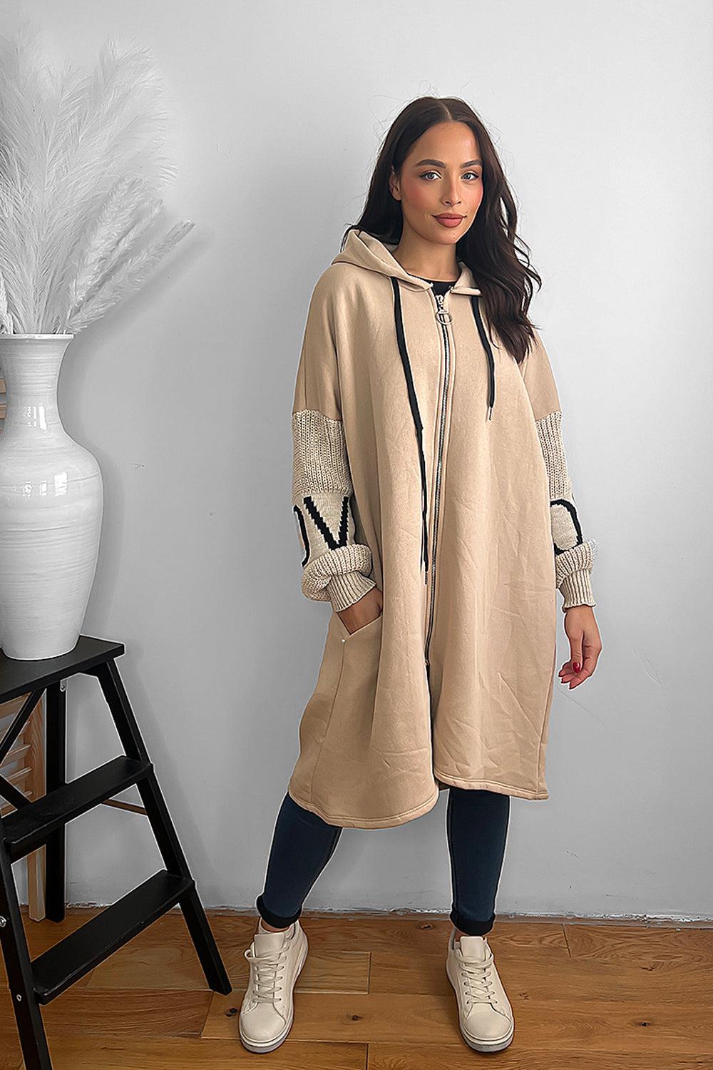 Knitted Love Sleeves Oversized Hoodie Dress-SinglePrice
