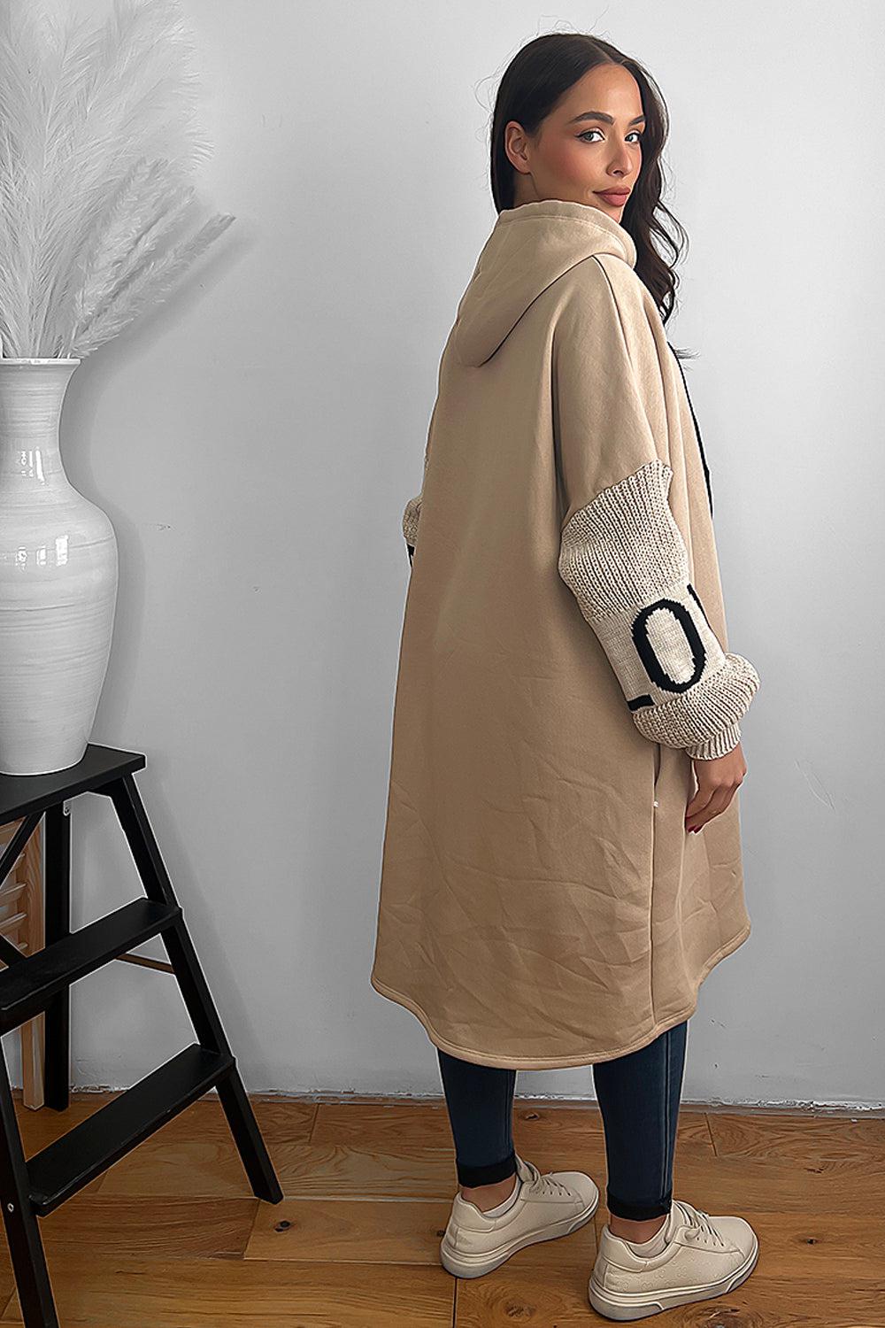Knitted Love Sleeves Oversized Hoodie Dress-SinglePrice