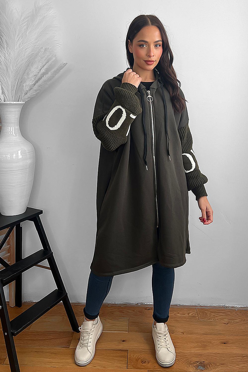 Knitted Love Sleeves Oversized Hoodie Dress-SinglePrice