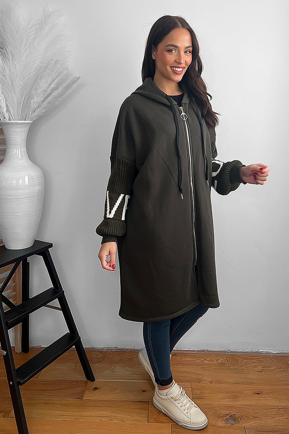 Knitted Love Sleeves Oversized Hoodie Dress-SinglePrice