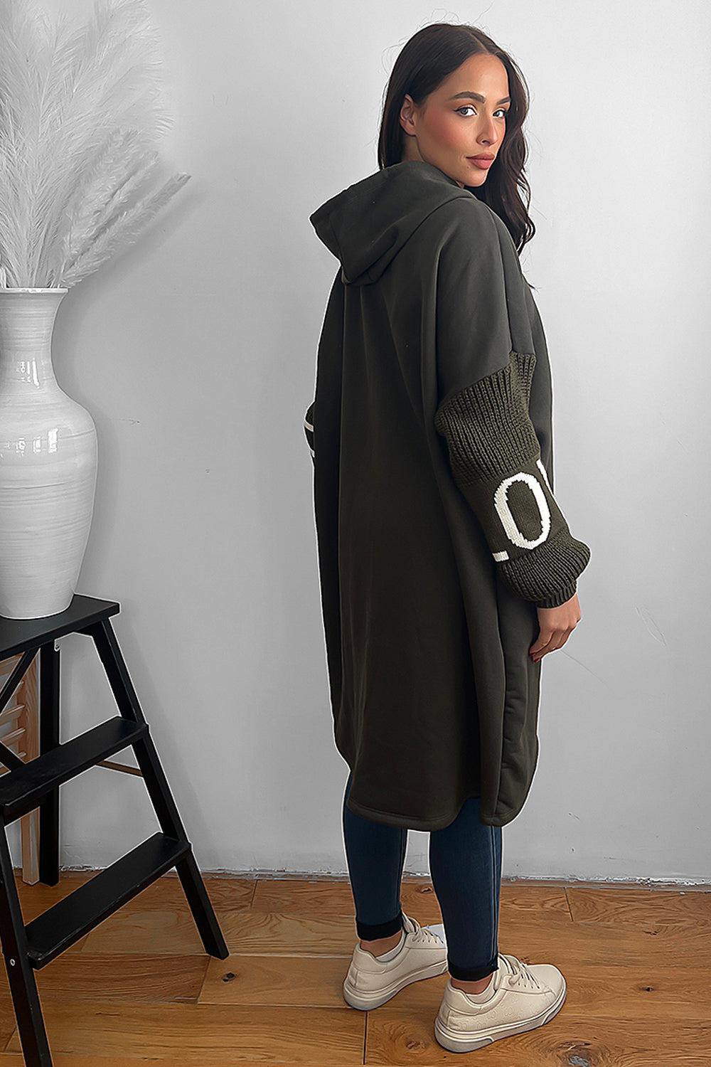 Knitted Love Sleeves Oversized Hoodie Dress-SinglePrice