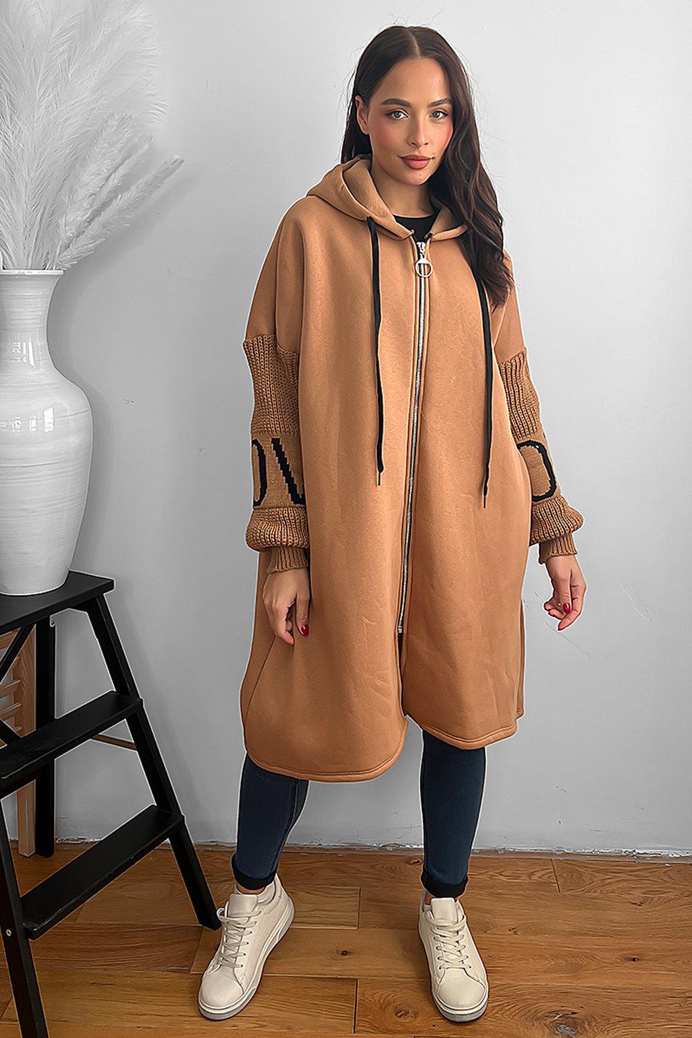 Knitted Love Sleeves Oversized Hoodie Dress-SinglePrice