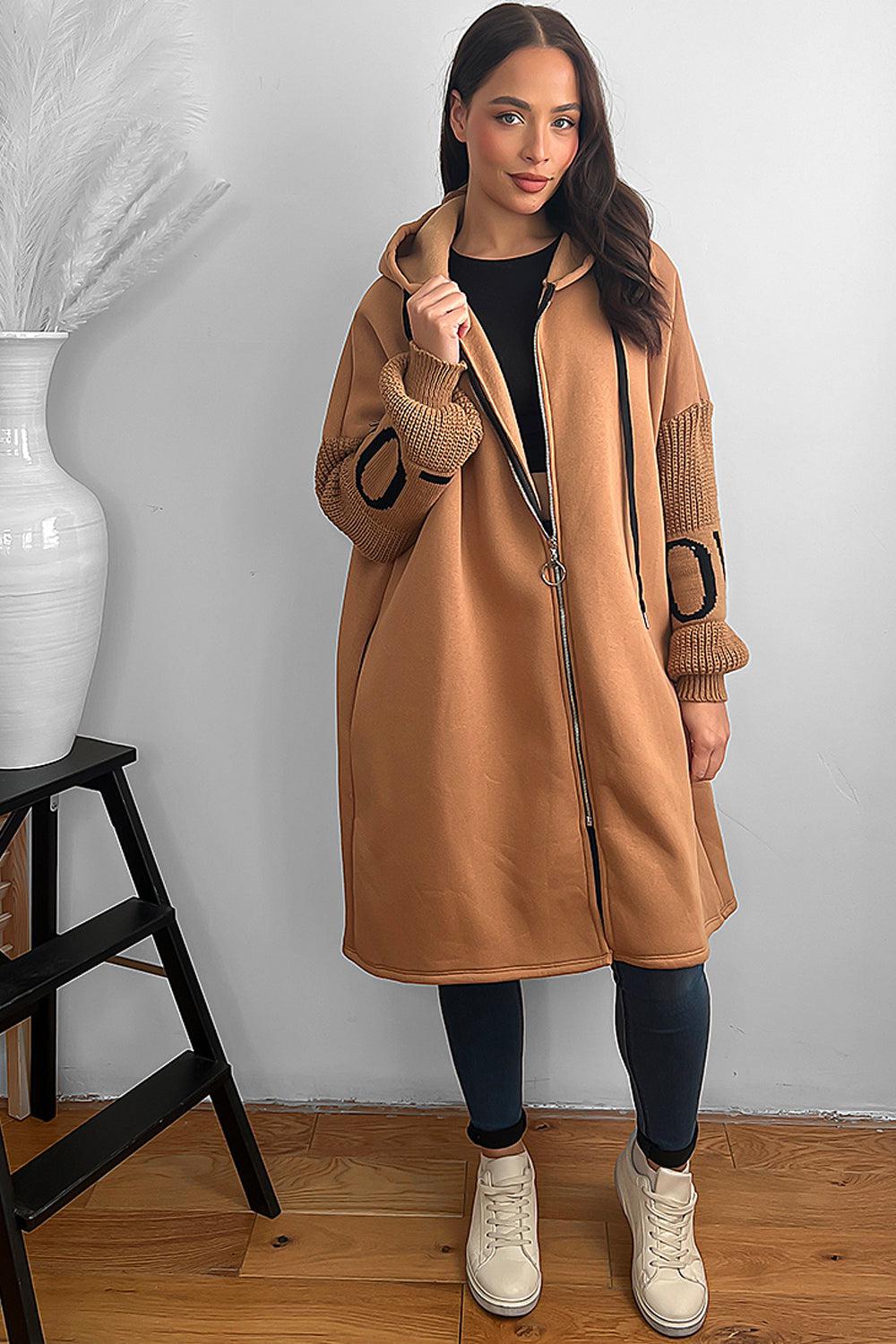 Knitted Love Sleeves Oversized Hoodie Dress-SinglePrice