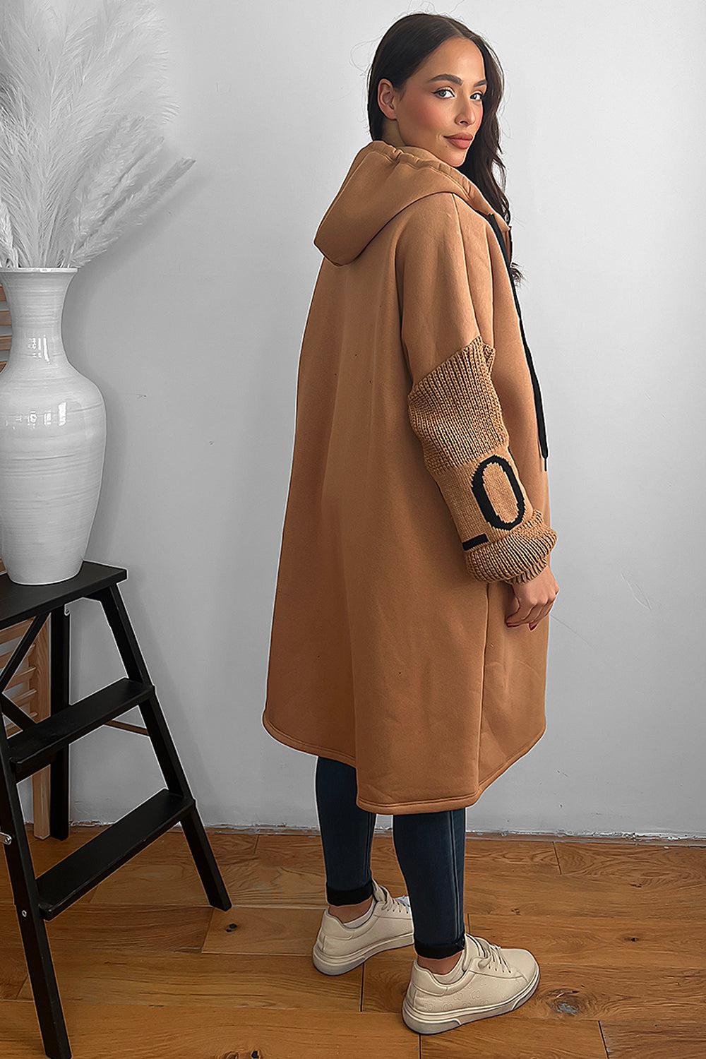 Knitted Love Sleeves Oversized Hoodie Dress-SinglePrice