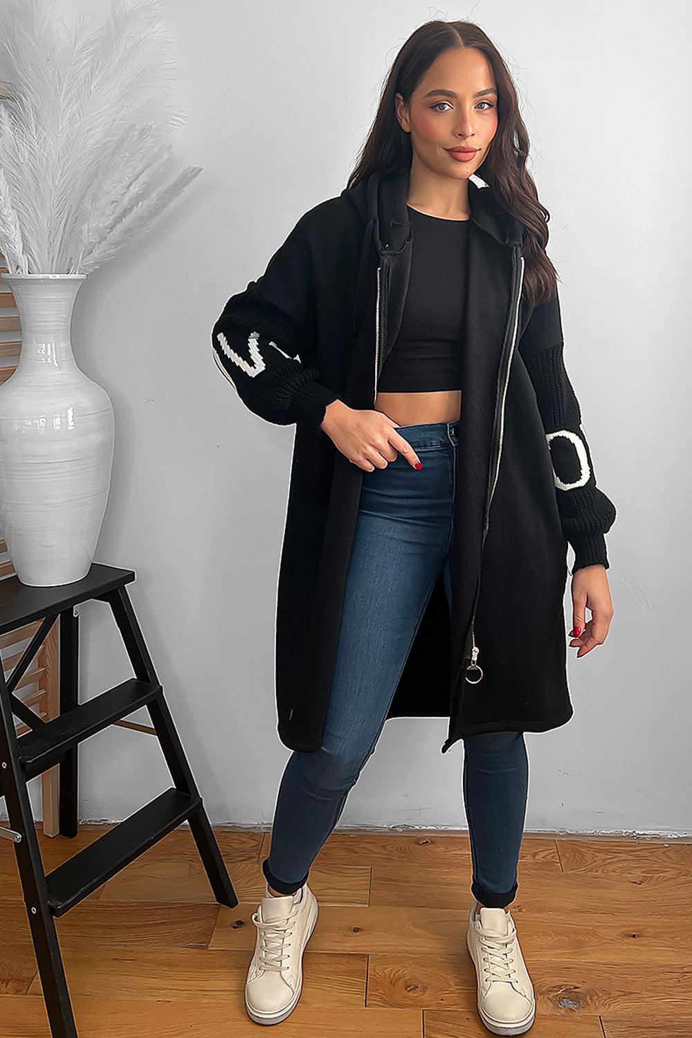 Knitted Love Sleeves Oversized Hoodie Dress-SinglePrice