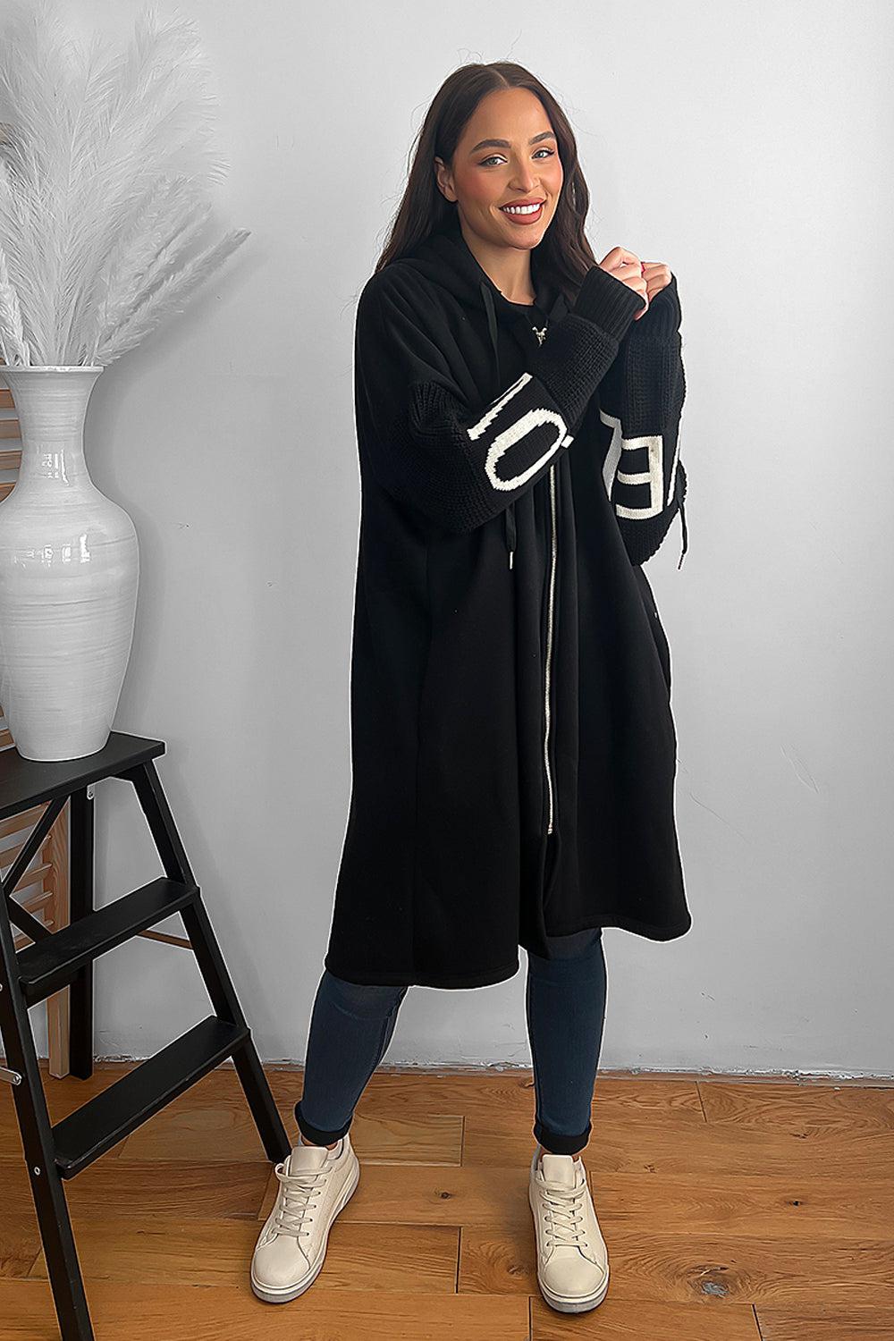 Knitted Love Sleeves Oversized Hoodie Dress-SinglePrice