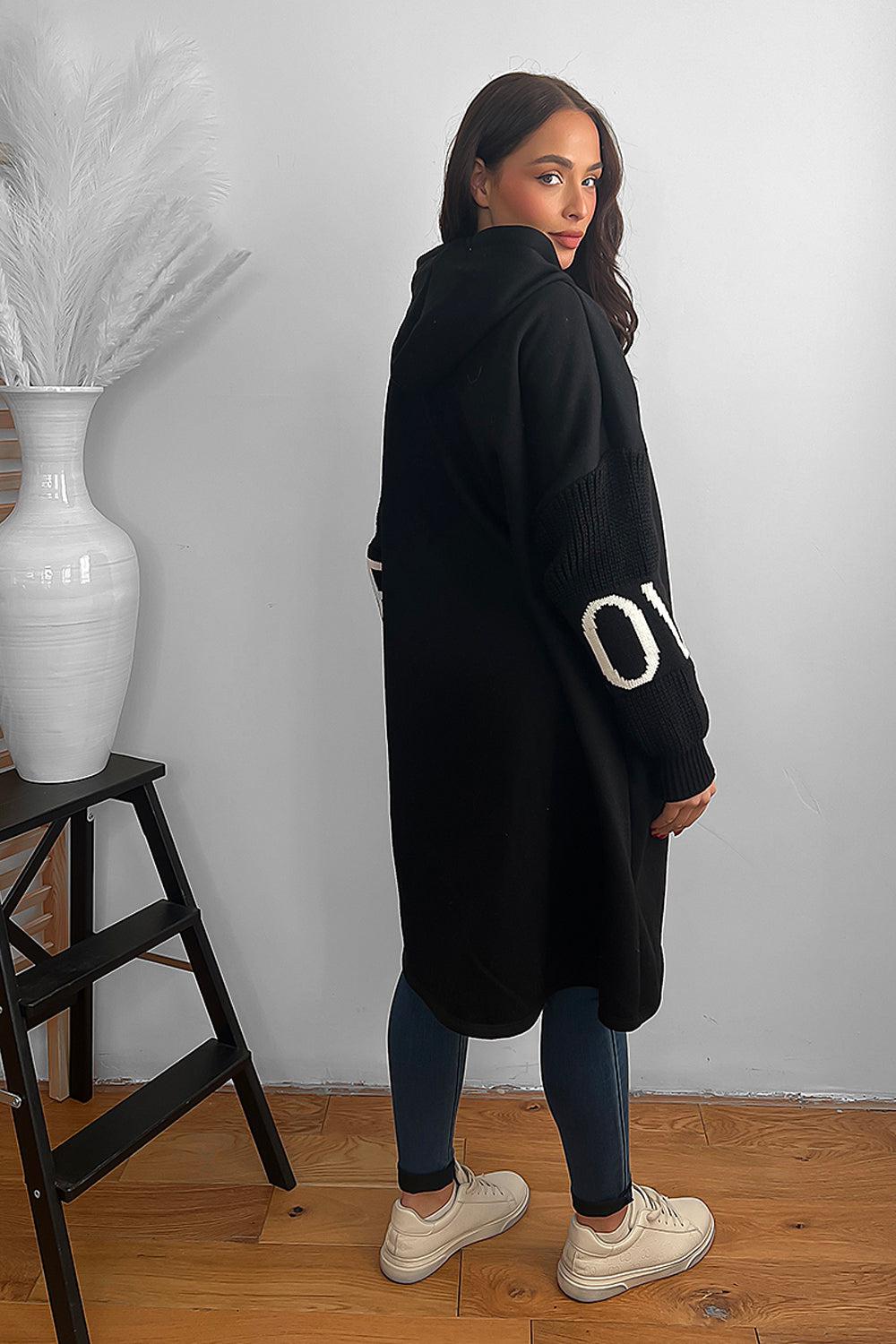 Knitted Love Sleeves Oversized Hoodie Dress-SinglePrice