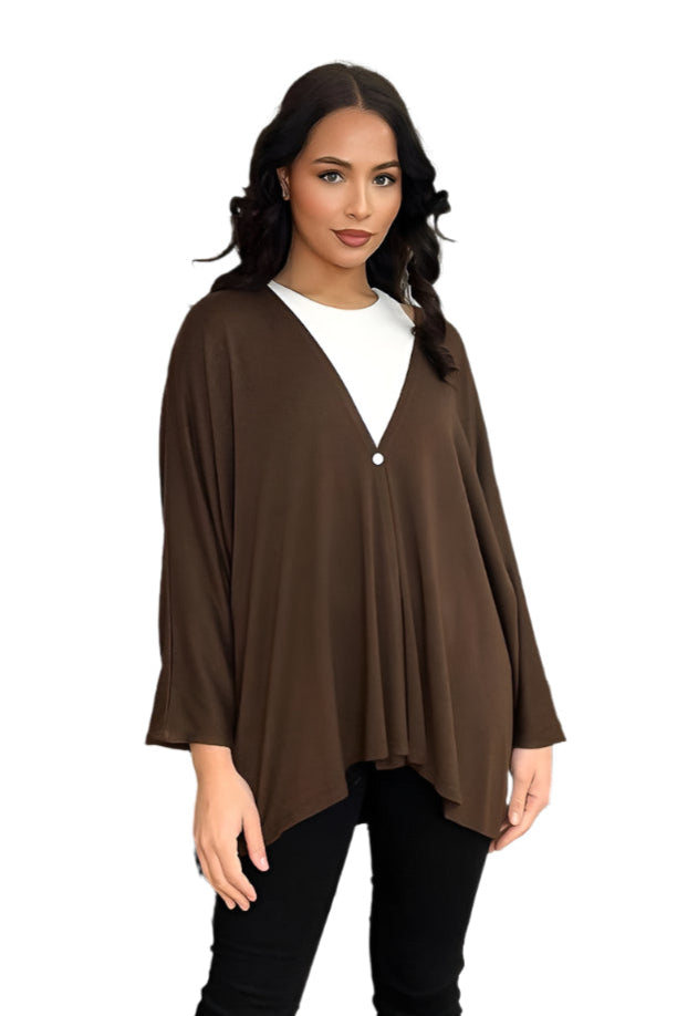 V-Neck Relaxed Fit Single Button Cardigan-SinglePrice