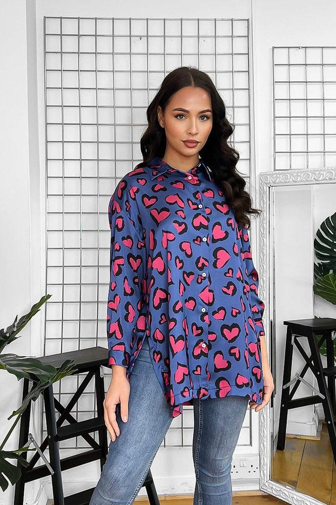 Fuchsia Leopard Print Silky Finish Purple Satin Shirt-SinglePrice