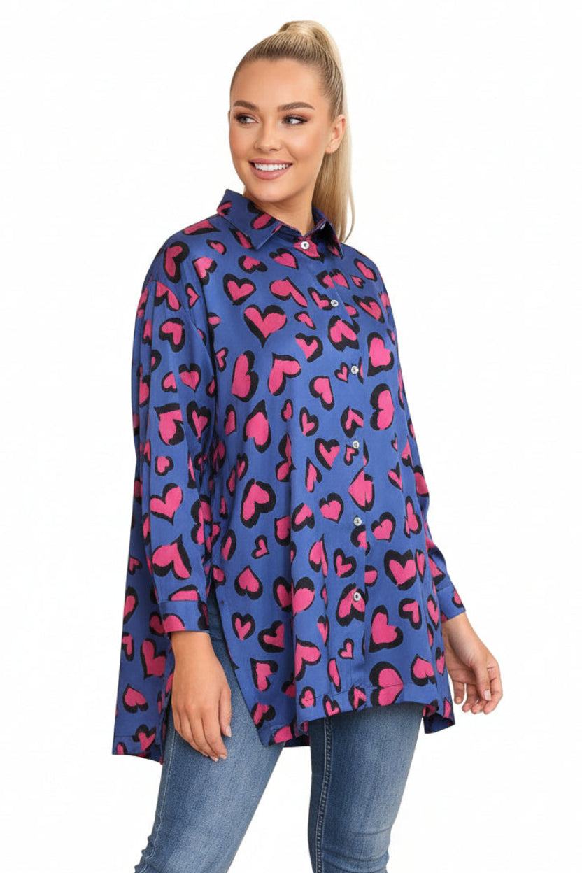 Fuchsia Leopard Print Silky Finish Purple Satin Shirt-SinglePrice
