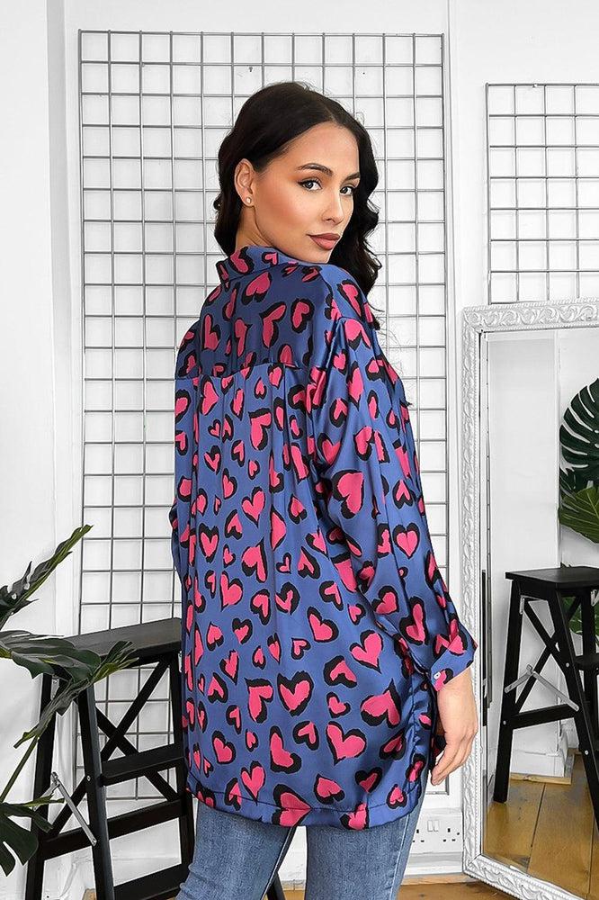 Fuchsia Leopard Print Silky Finish Purple Satin Shirt-SinglePrice