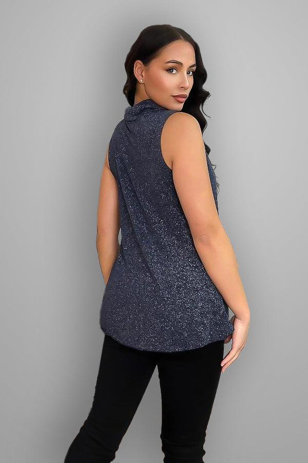 Purple Shimmer Sleeveless Cowl Neck Top