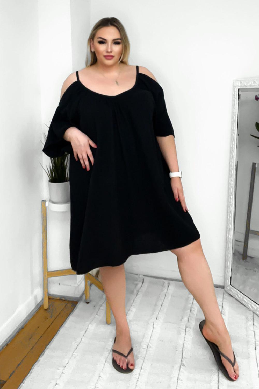 Open Shoulders Cheesecloth Summer Dress-SinglePrice