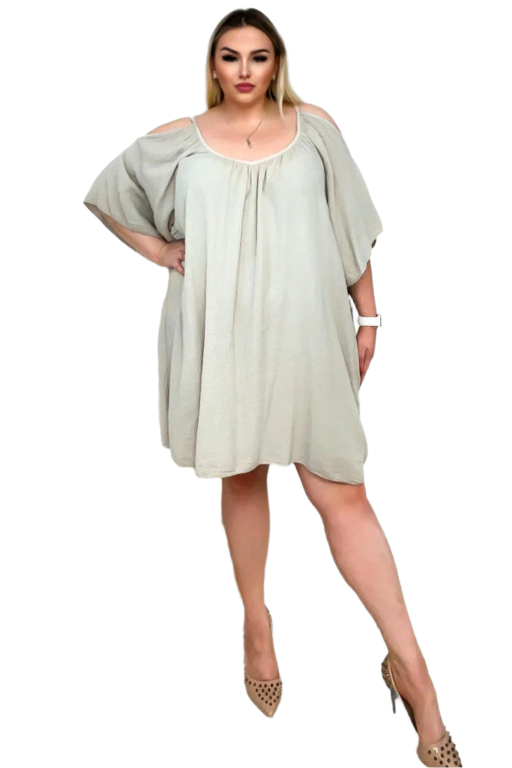 Open Shoulders Cheesecloth Summer Dress-SinglePrice
