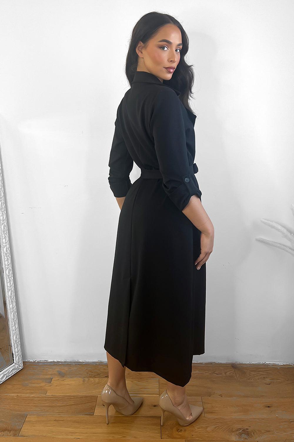 Double Breasted Waist Tie Rolled Sleeves Trench Coat-SinglePrice
