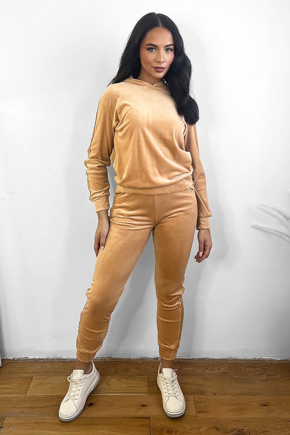 Shimmer Side Stripe Plush Velour Tracksuit-SinglePrice