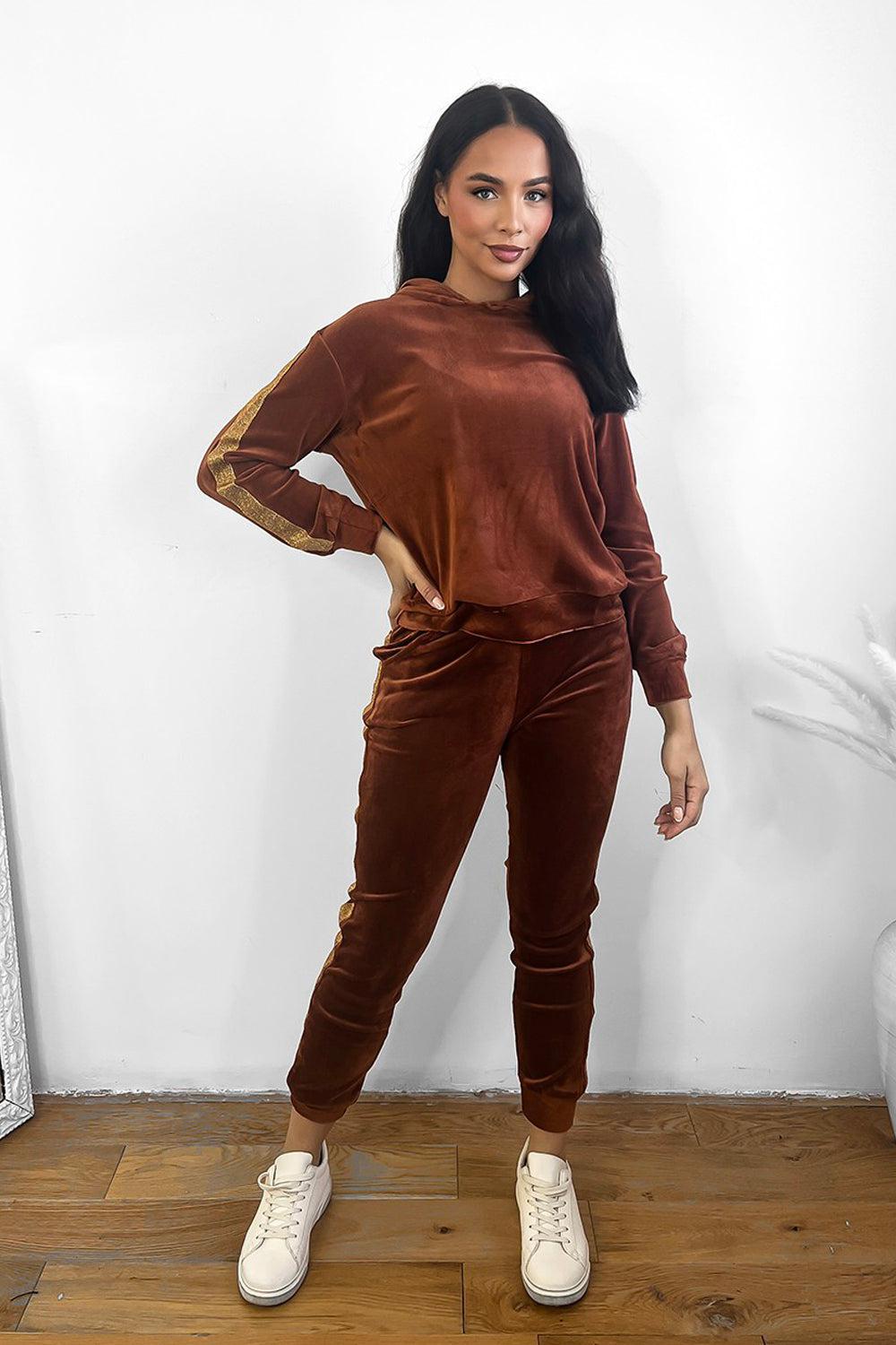 Shimmer Side Stripe Plush Velour Tracksuit-SinglePrice