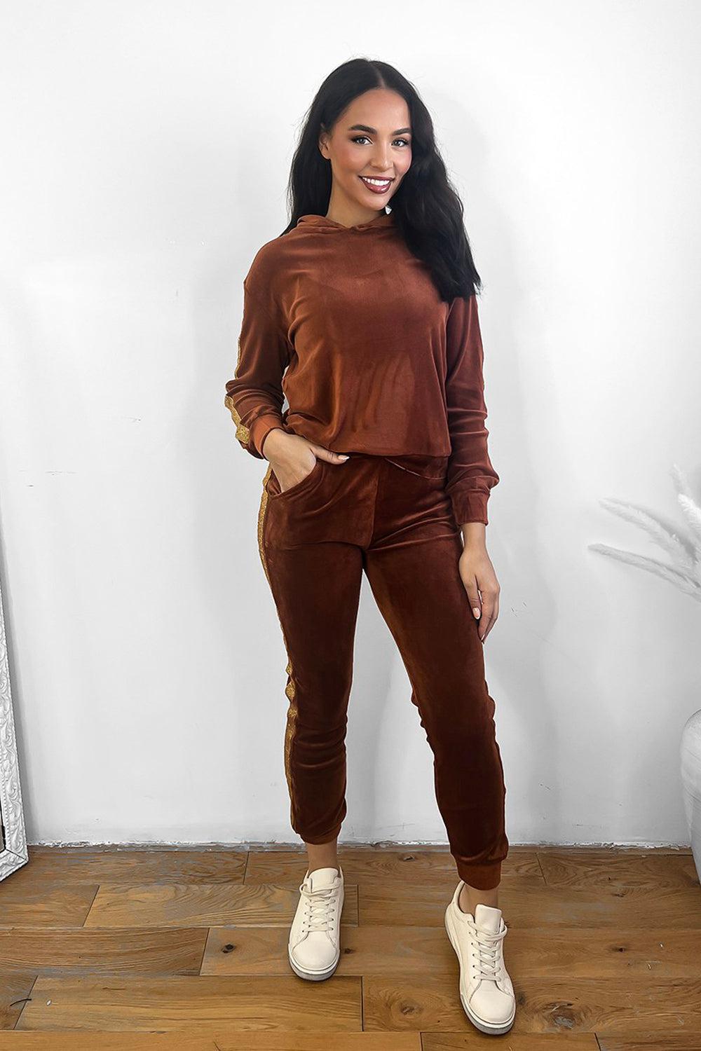 Shimmer Side Stripe Plush Velour Tracksuit-SinglePrice
