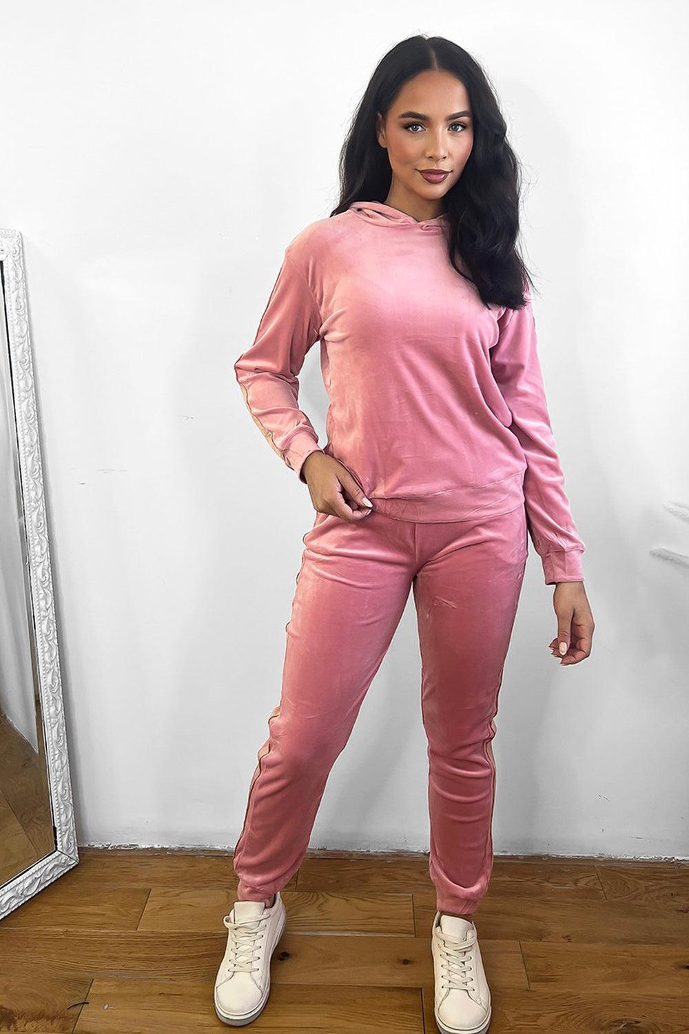 Shimmer Side Stripe Plush Velour Tracksuit-SinglePrice