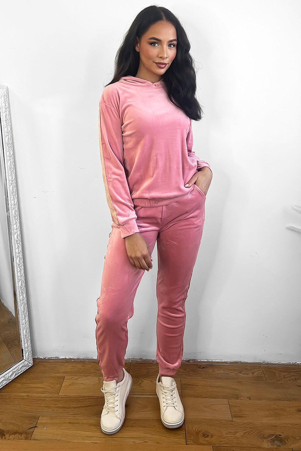 Shimmer Side Stripe Plush Velour Tracksuit-SinglePrice