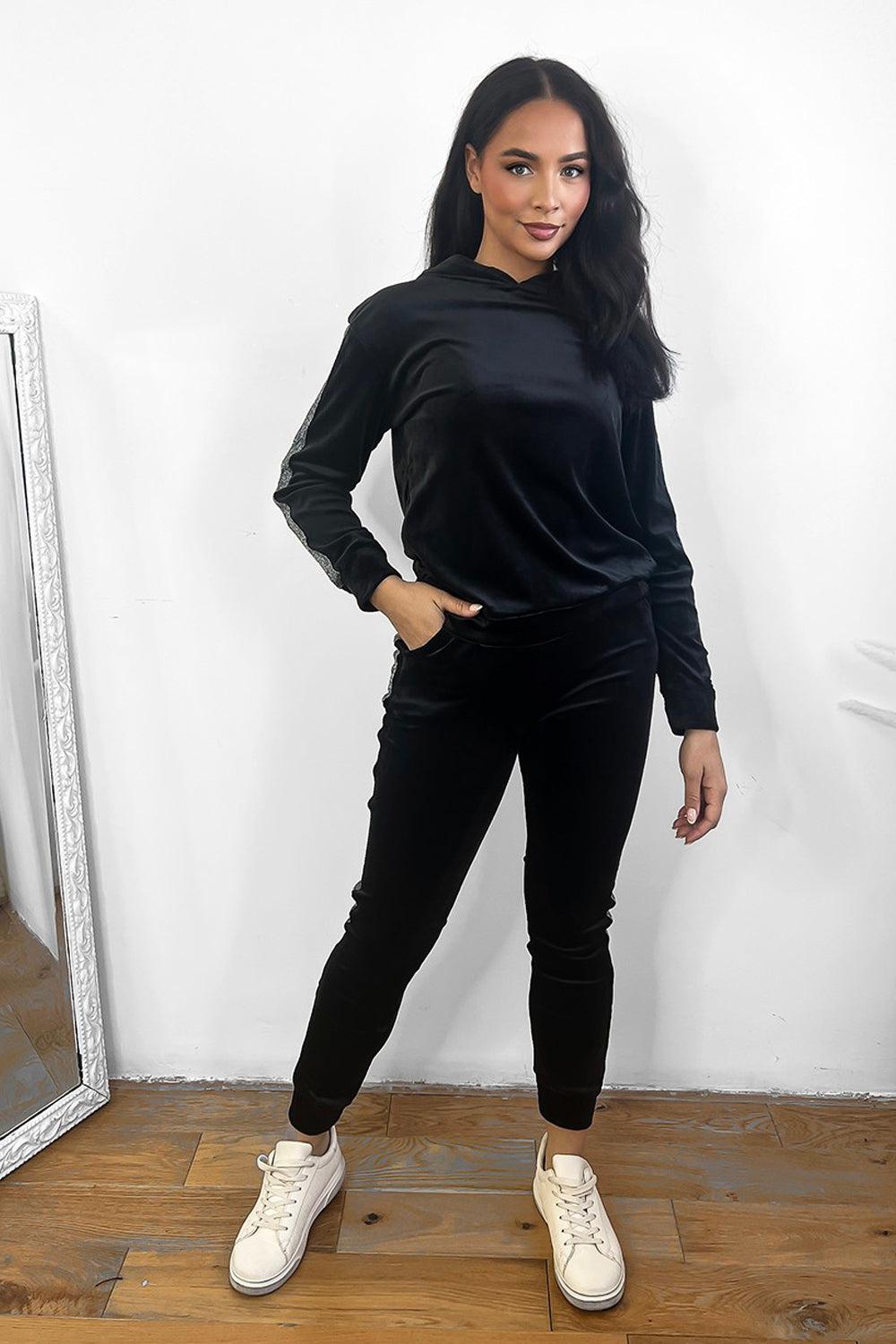 Shimmer Side Stripe Plush Velour Tracksuit-SinglePrice