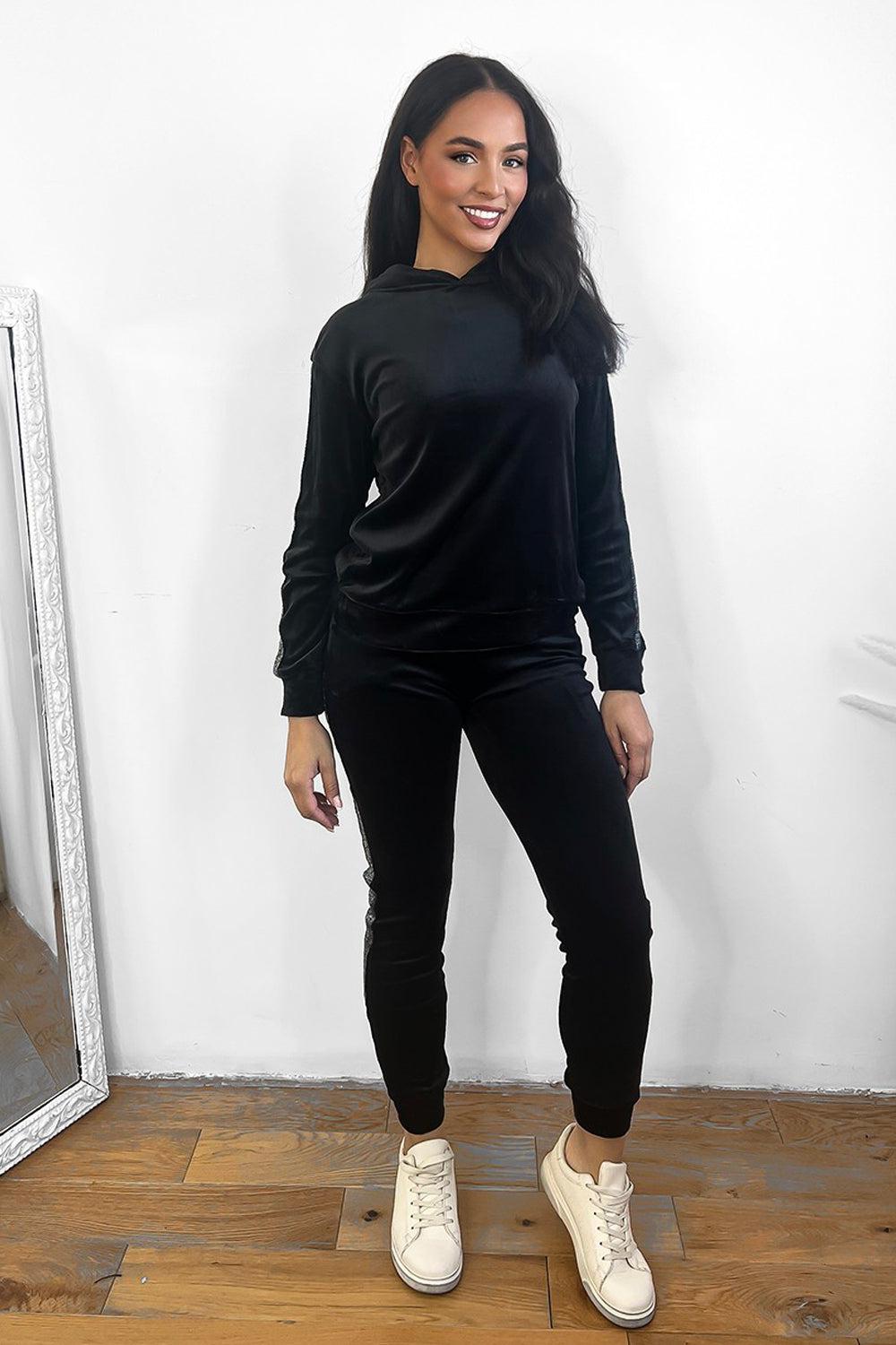 Shimmer Side Stripe Plush Velour Tracksuit-SinglePrice
