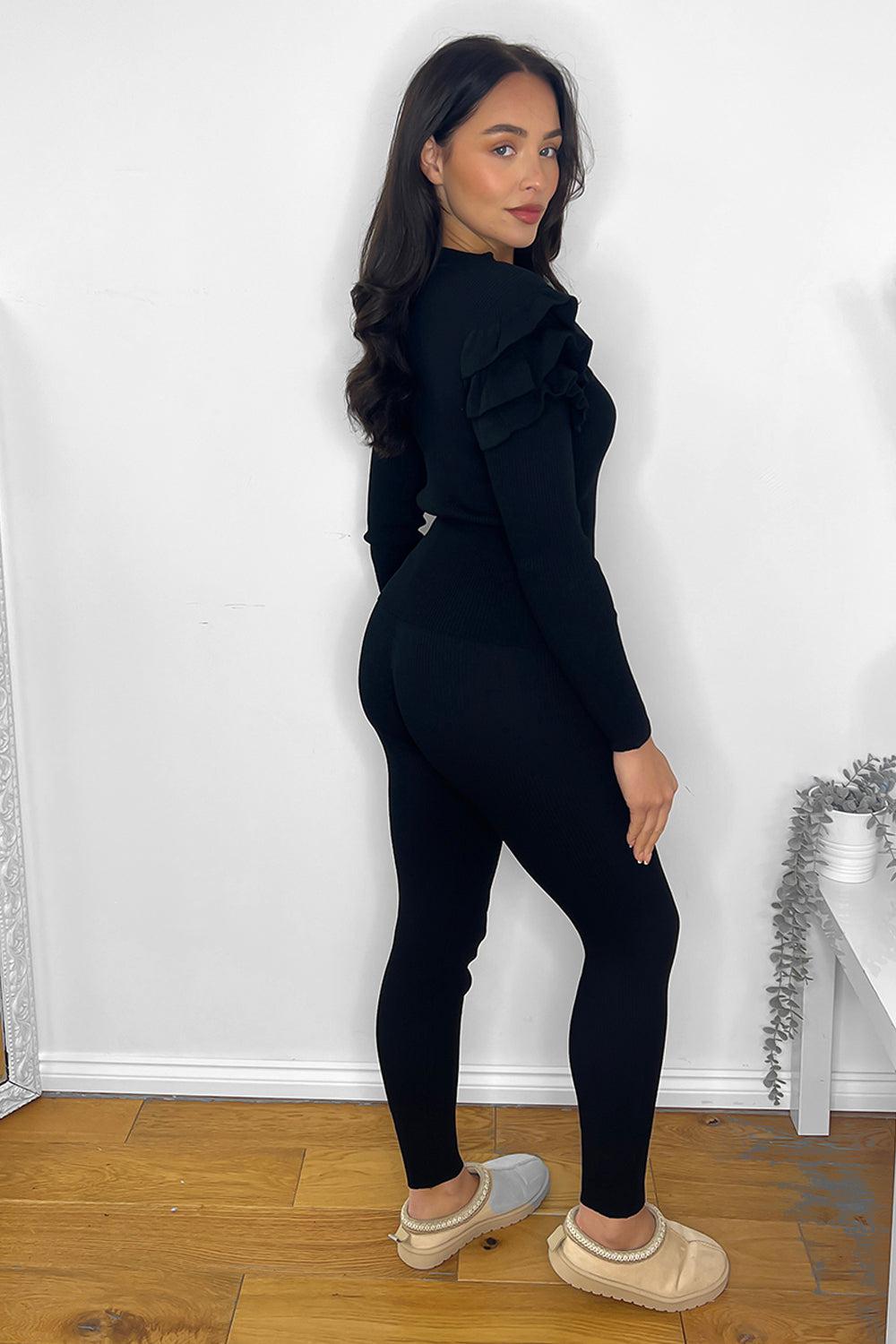 Frilled Sleeve Button Details To Shoulder Set-SinglePrice