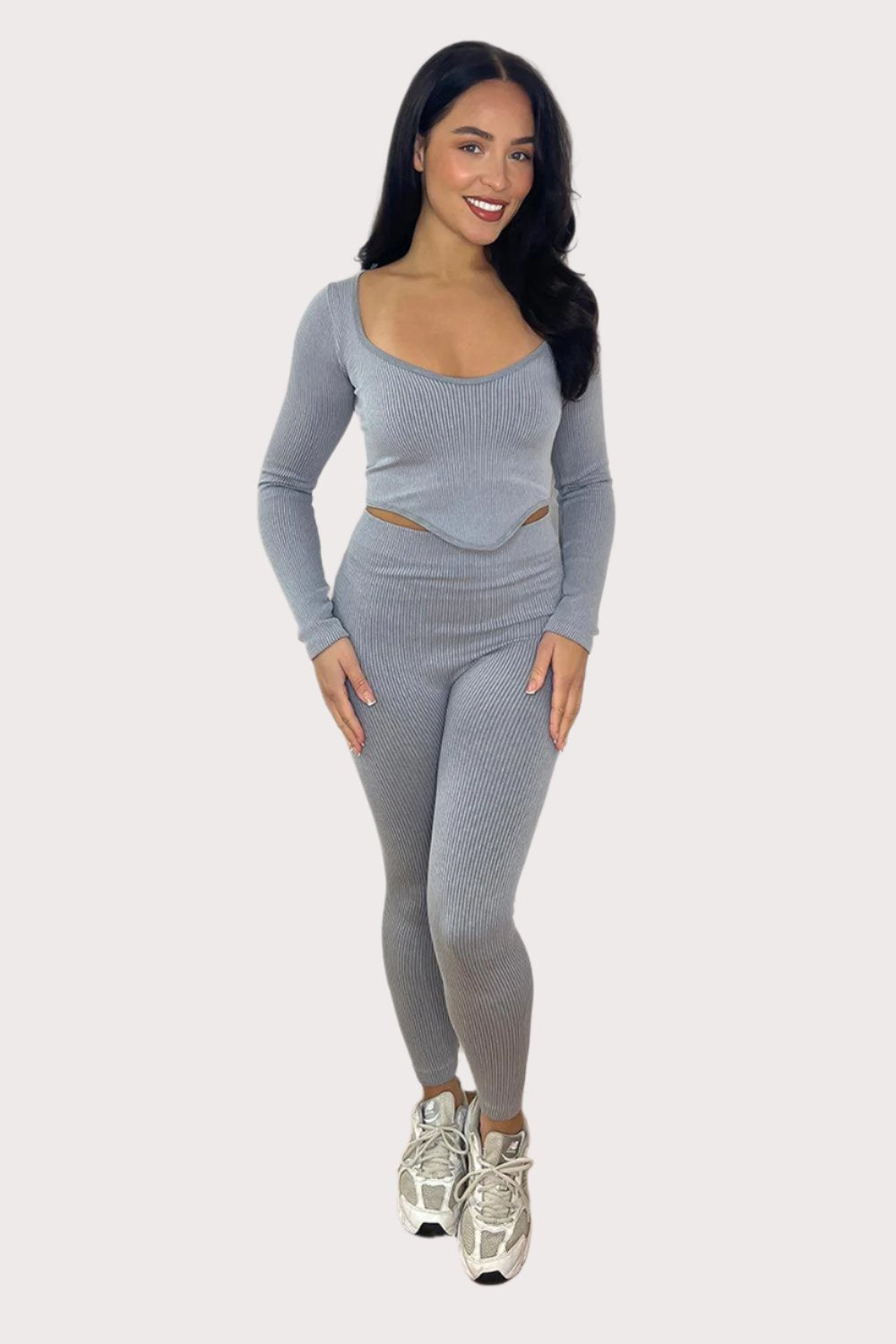 Cropped Ribbed Stretchy Workout Set-SinglePrice