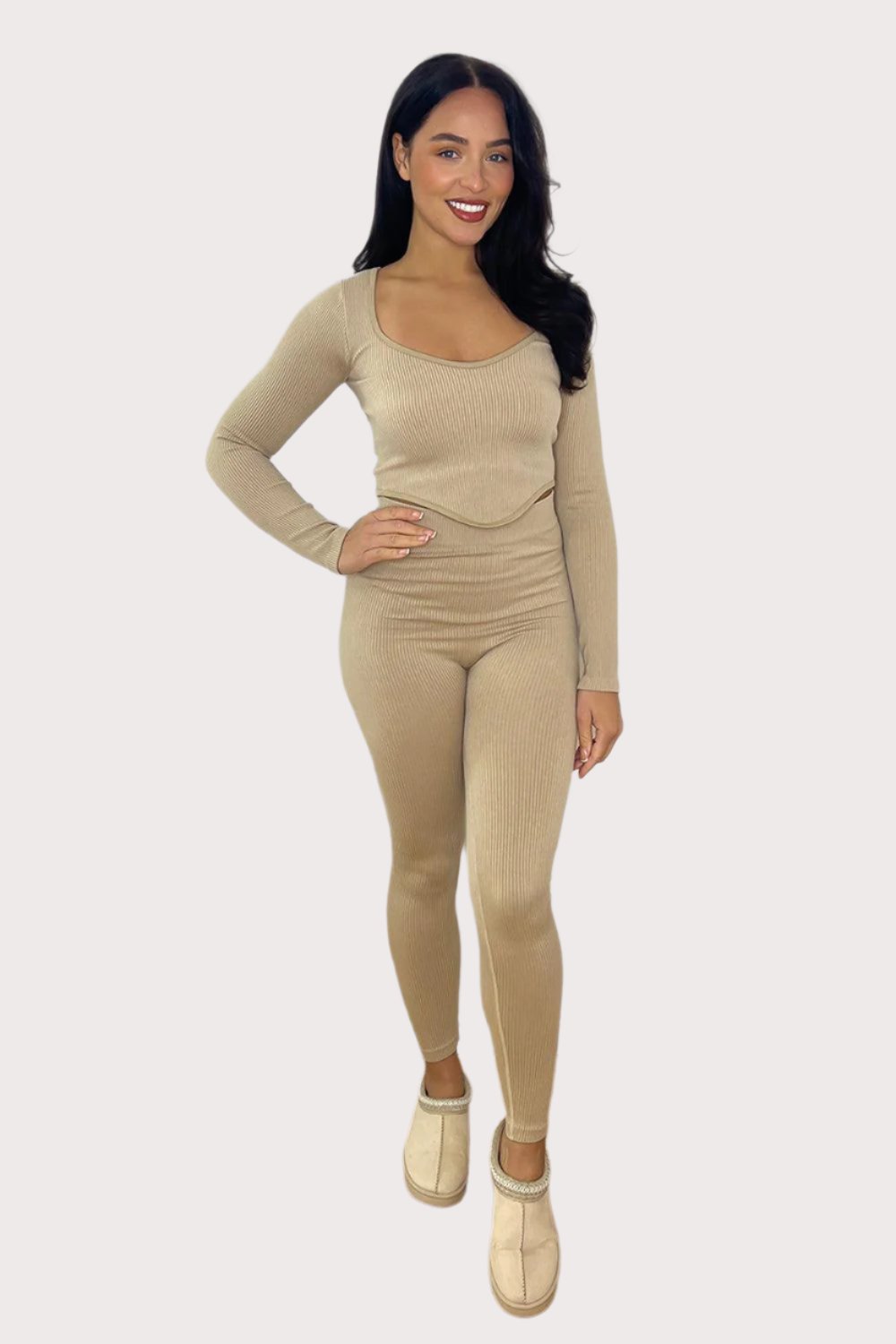 Cropped Ribbed Stretchy Workout Set-SinglePrice