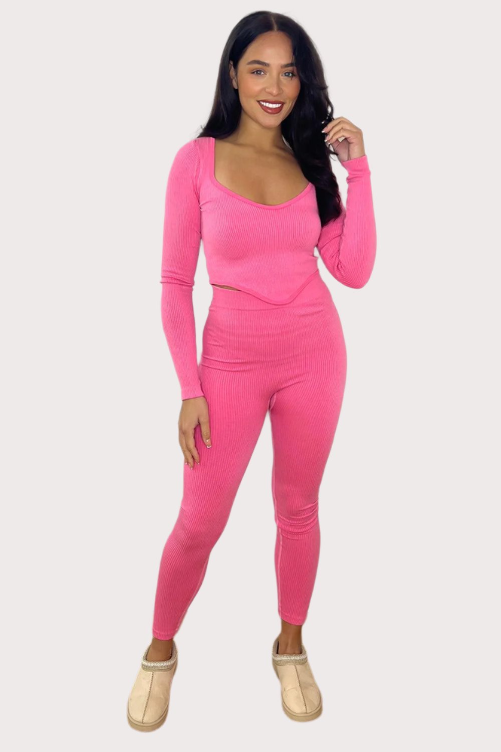 Cropped Ribbed Stretchy Workout Set-SinglePrice