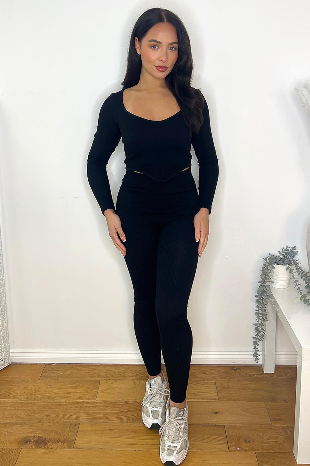 Cropped Ribbed Stretchy Workout Set-SinglePrice