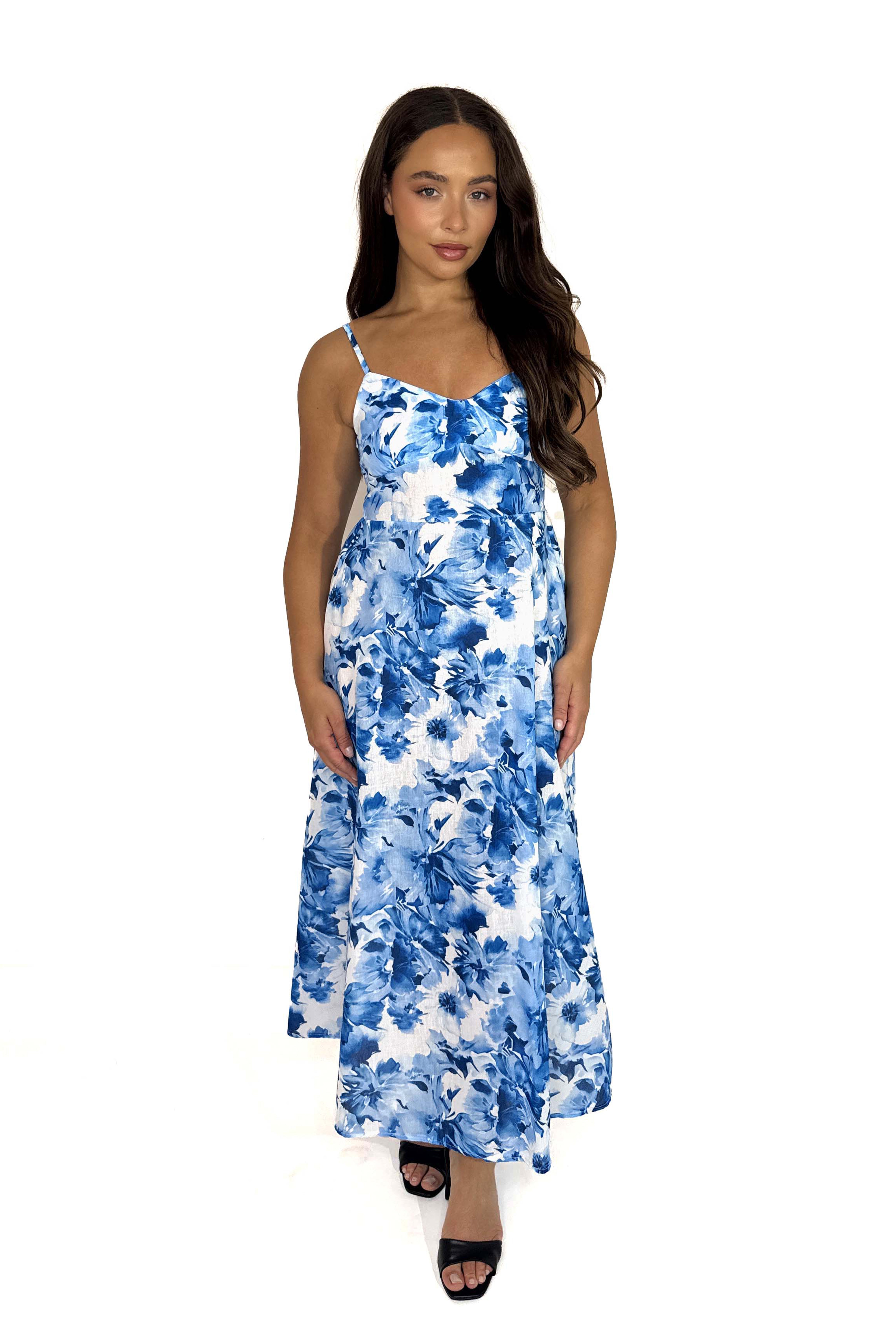 Wholesale Women's Floral Print Strappy Empire Waist Viscose Maxi Holiday Dress (PACK OF 6)