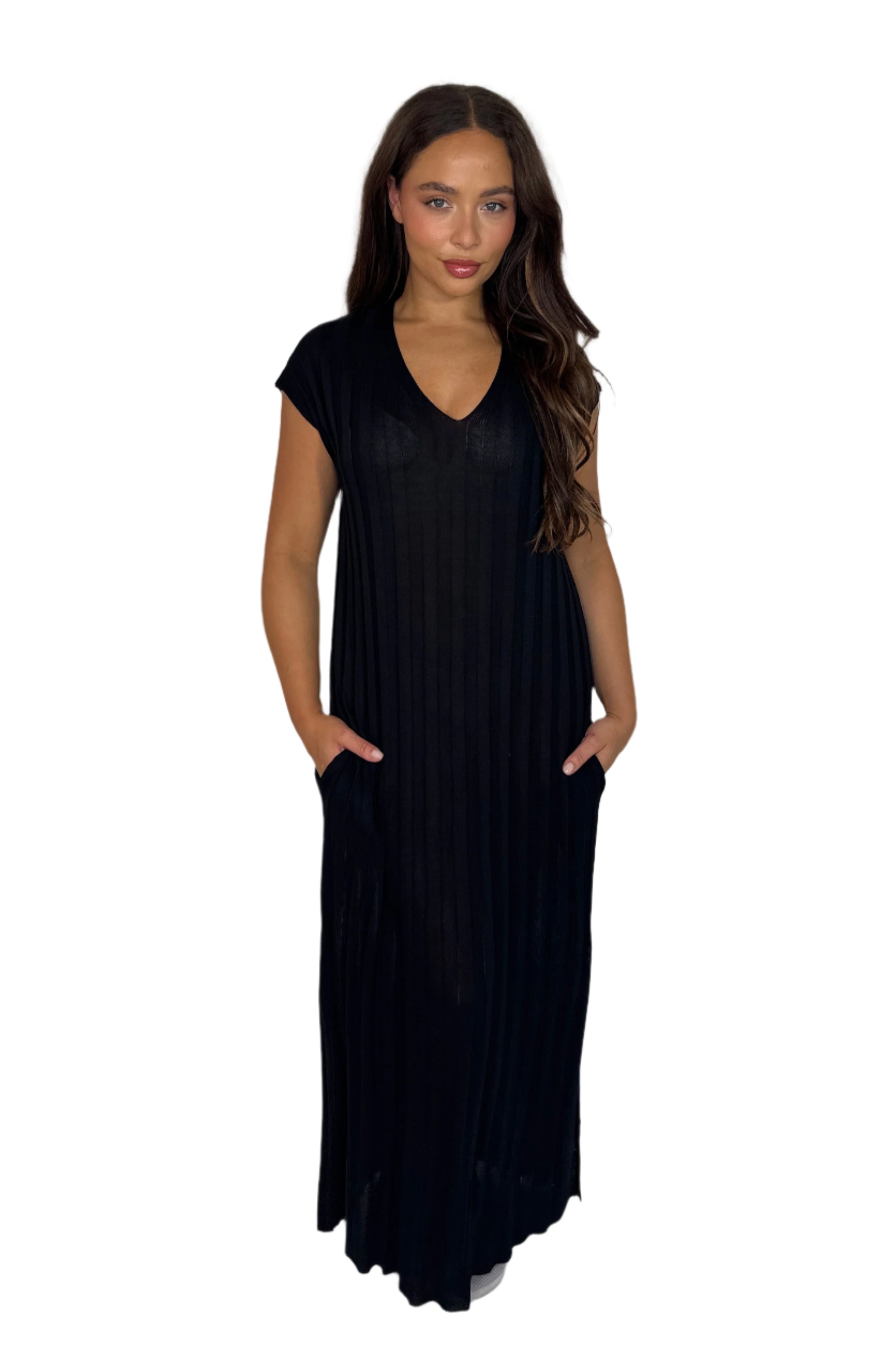 Wholesale Women's Ribbed Viscose Blend Knit Sheer Cover Up Long Dress (PACK OF 6)