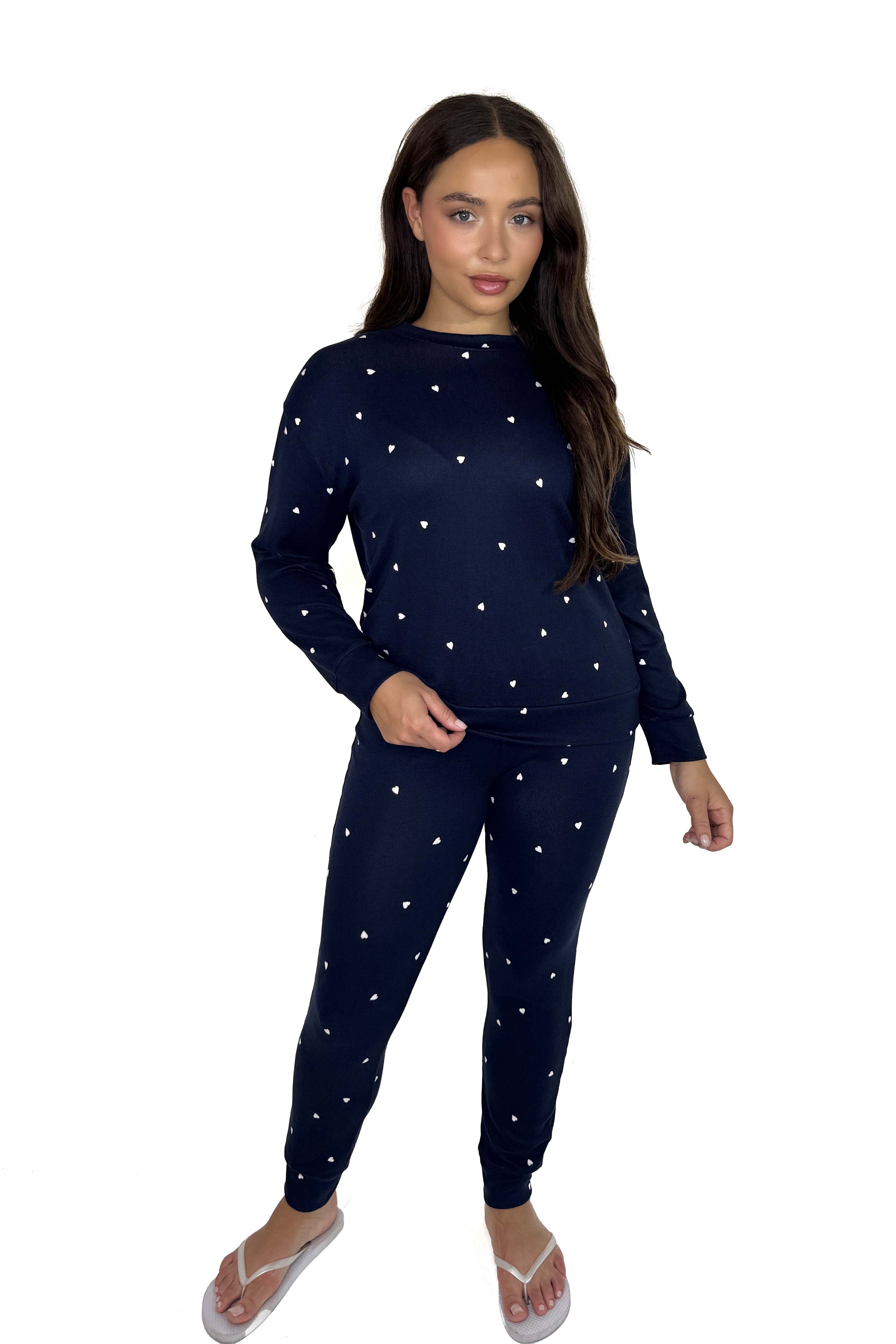 Navy Heart Print Soft Pyjama Set