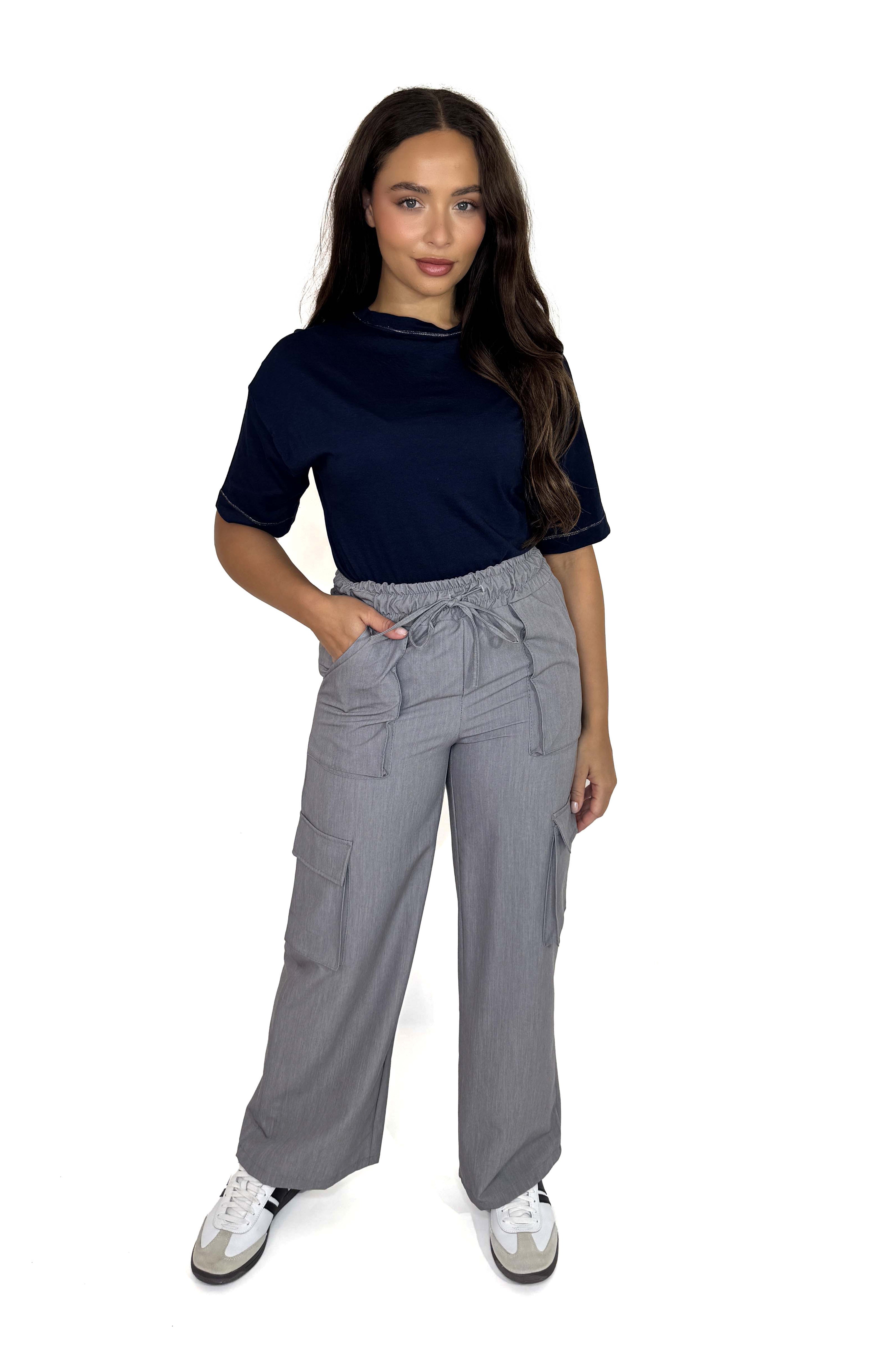 Wholesale Women's Drawstring Wide Leg Large Pocket Cargo Trousers (PACK OF 6)