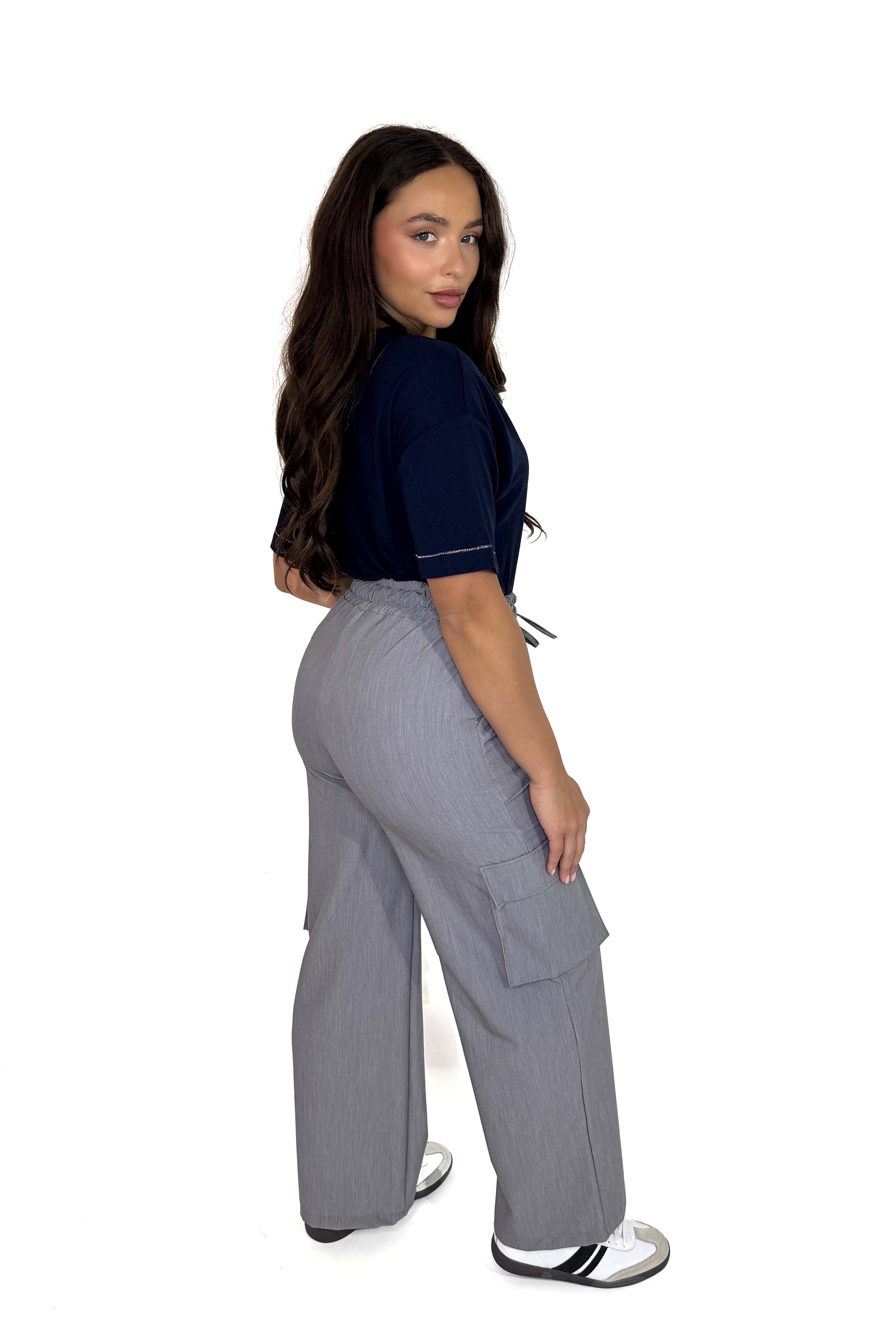 Wholesale Women's Drawstring Wide Leg Large Pocket Cargo Trousers (PACK OF 6)