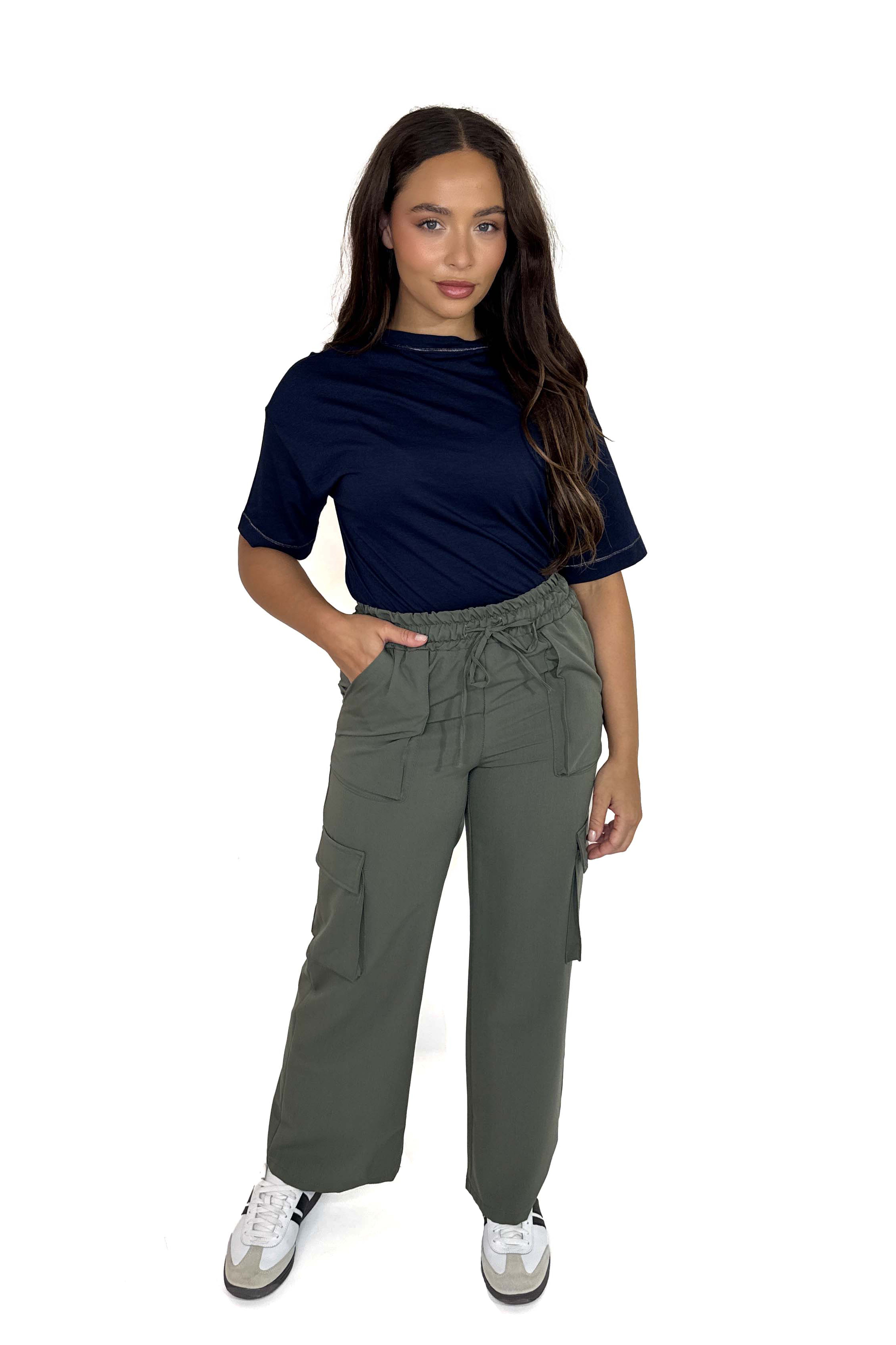 Wholesale Women's Drawstring Wide Leg Large Pocket Cargo Trousers (PACK OF 6)