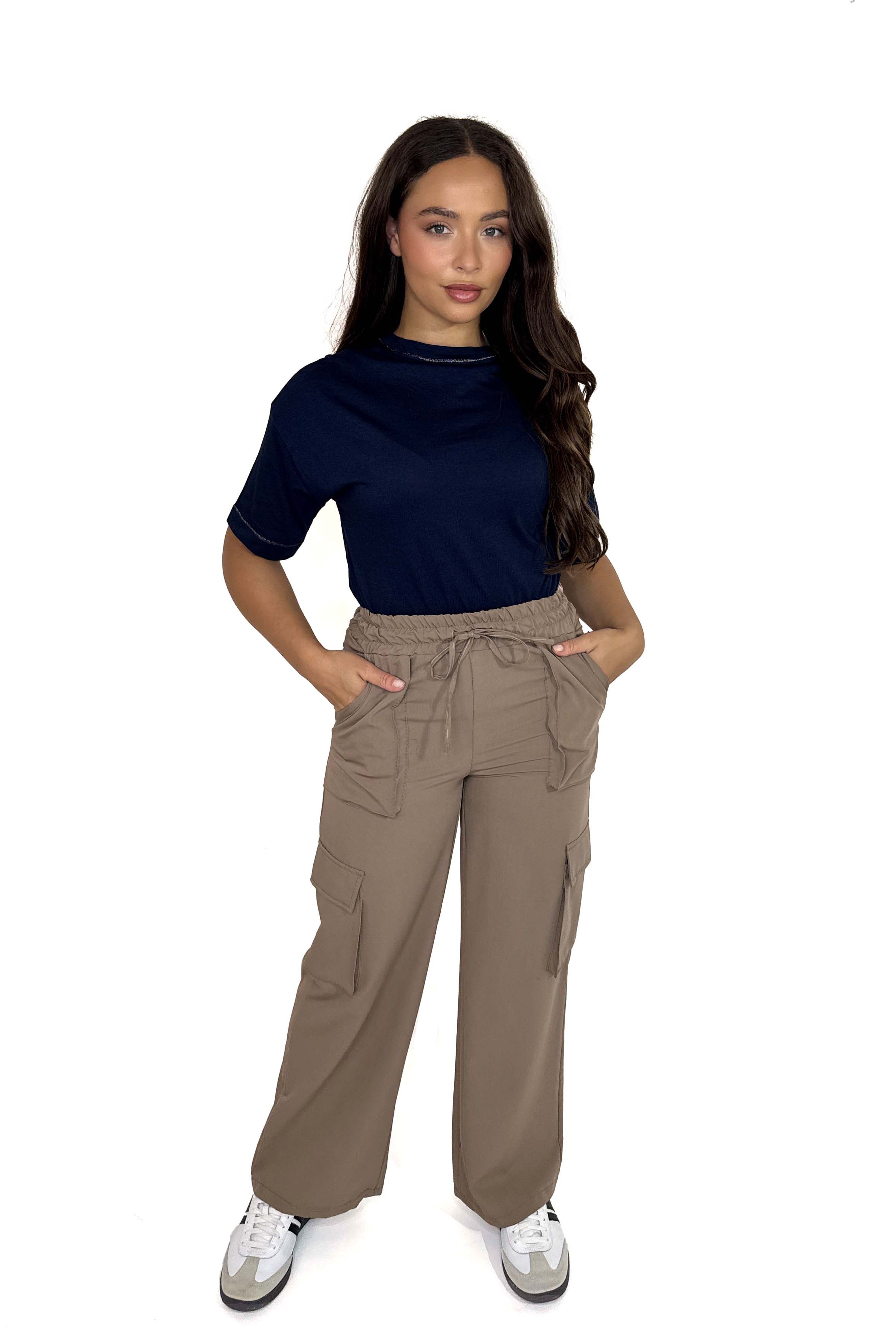 Wholesale Women's Drawstring Wide Leg Large Pocket Cargo Trousers (PACK OF 6)